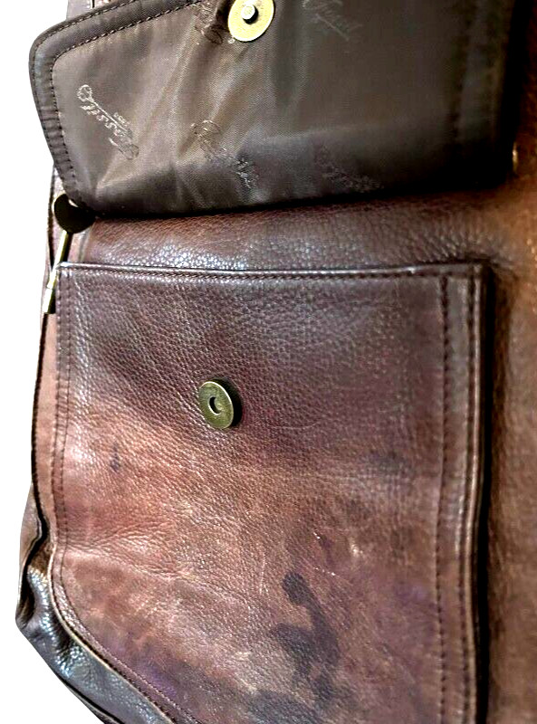 fossil 75082 brown pebbled leather shoulder bag brass keys 14x12x3 inches