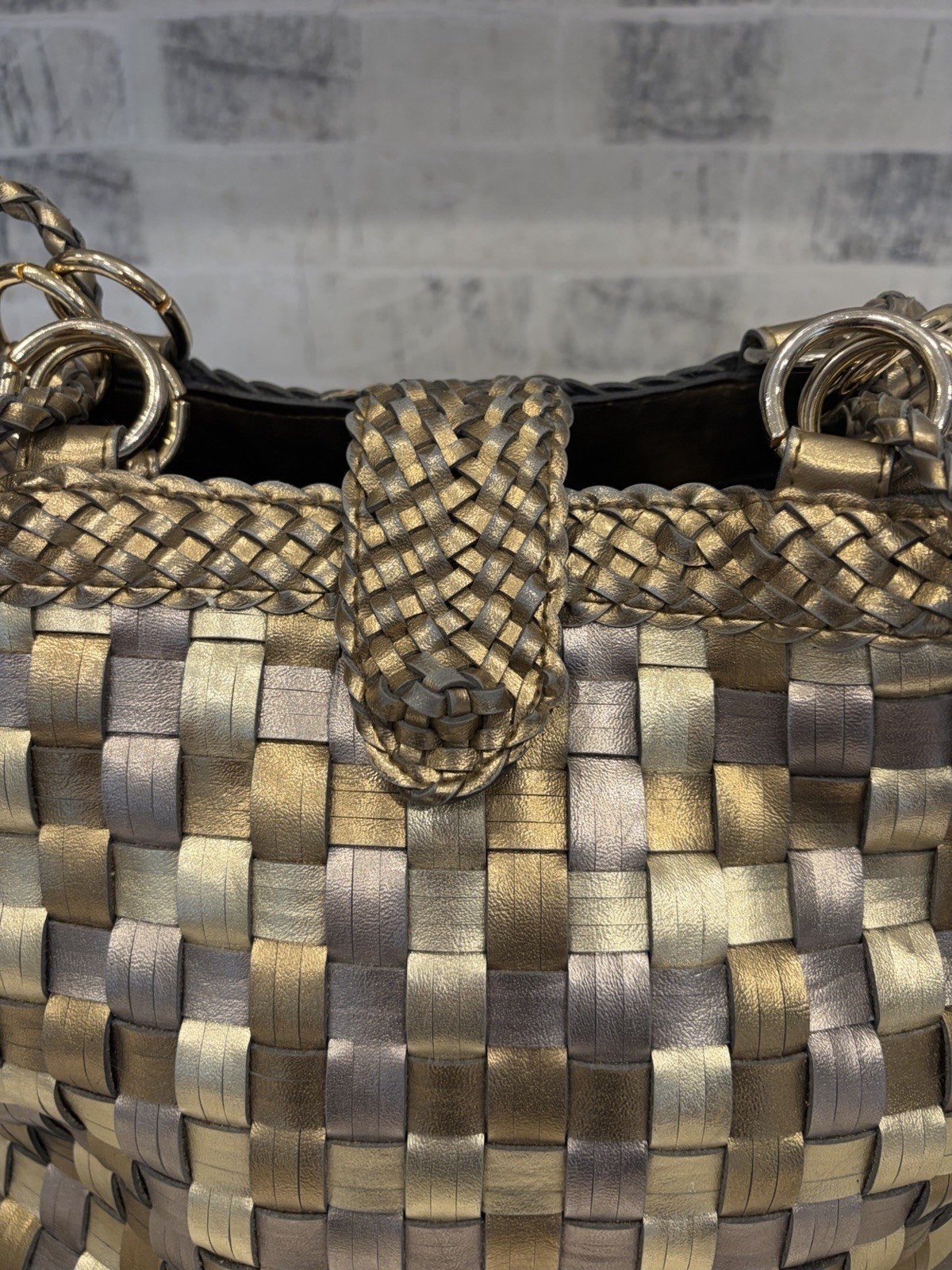 Warren Reed Vintage Gold Silver Woven Shoulder Bag, Braided Strap, Vintage