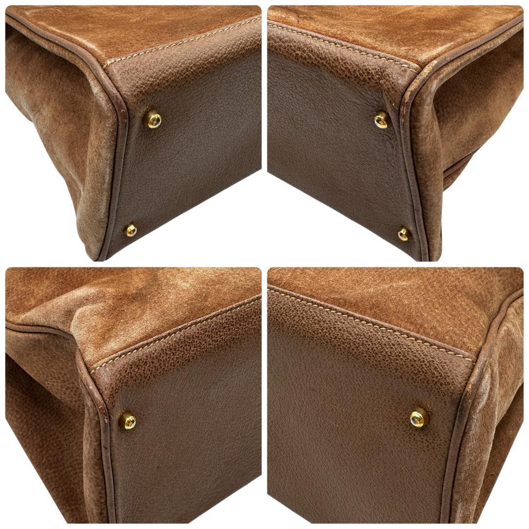 GUCCI Suede Leather Tote Bag Bamboo Handle Brown Large Capacity Pocket Authentic