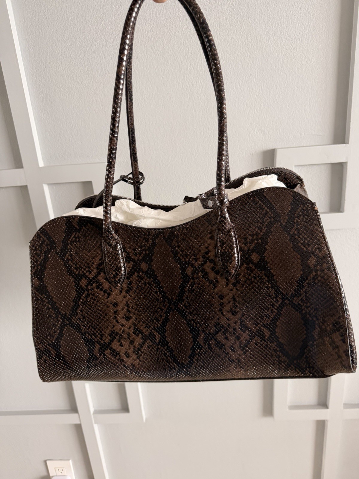 Stella McCartney Brown Snake-Embossed Shoulder Padlock Key silver RETAIL 2295.00