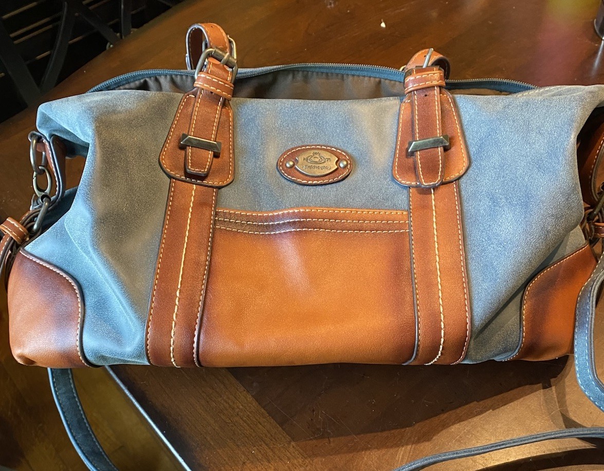 HEMA ZHUOFAN Buckle Handle Blue & Brown Satchel Body Crossover Strap Bag