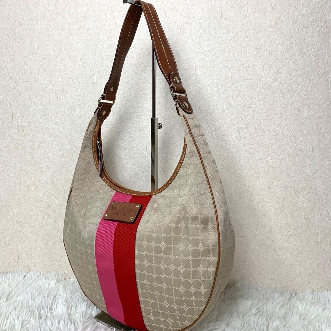 Kate Spade New York Beige Canvas Shoulder Bag Gold Logo 35cm Womens Tote