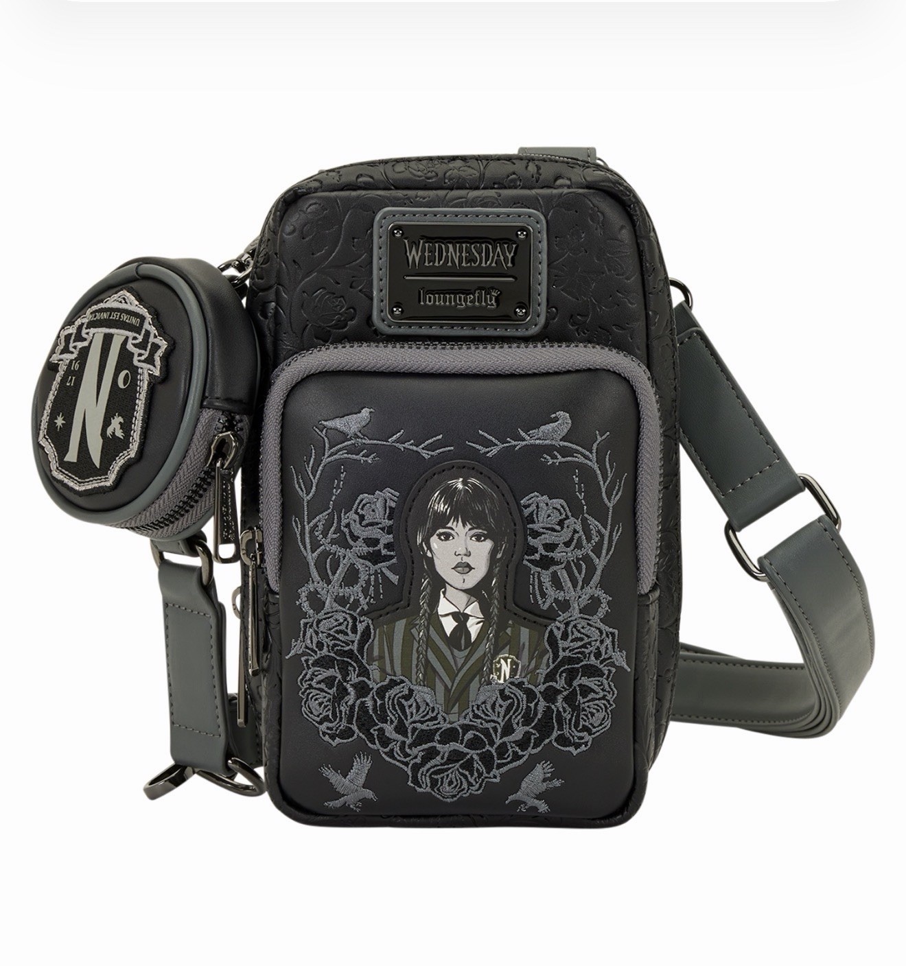Loungefly Wednesday Applique Embroidery Black Crossbody Bag with Coin Purse