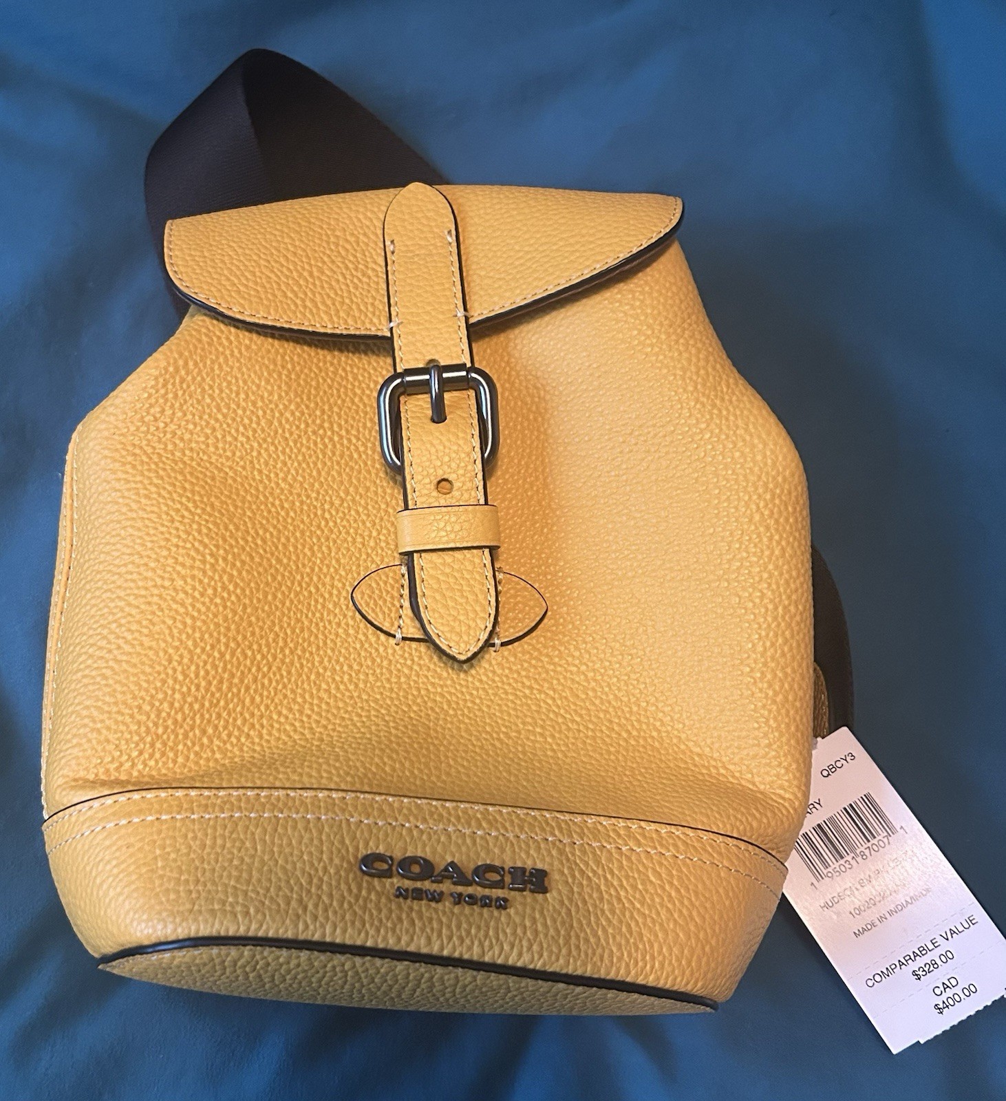 Coach Hudson Canary Yellow Leather Small Backpack Travel Unisex Mini Sling (New)