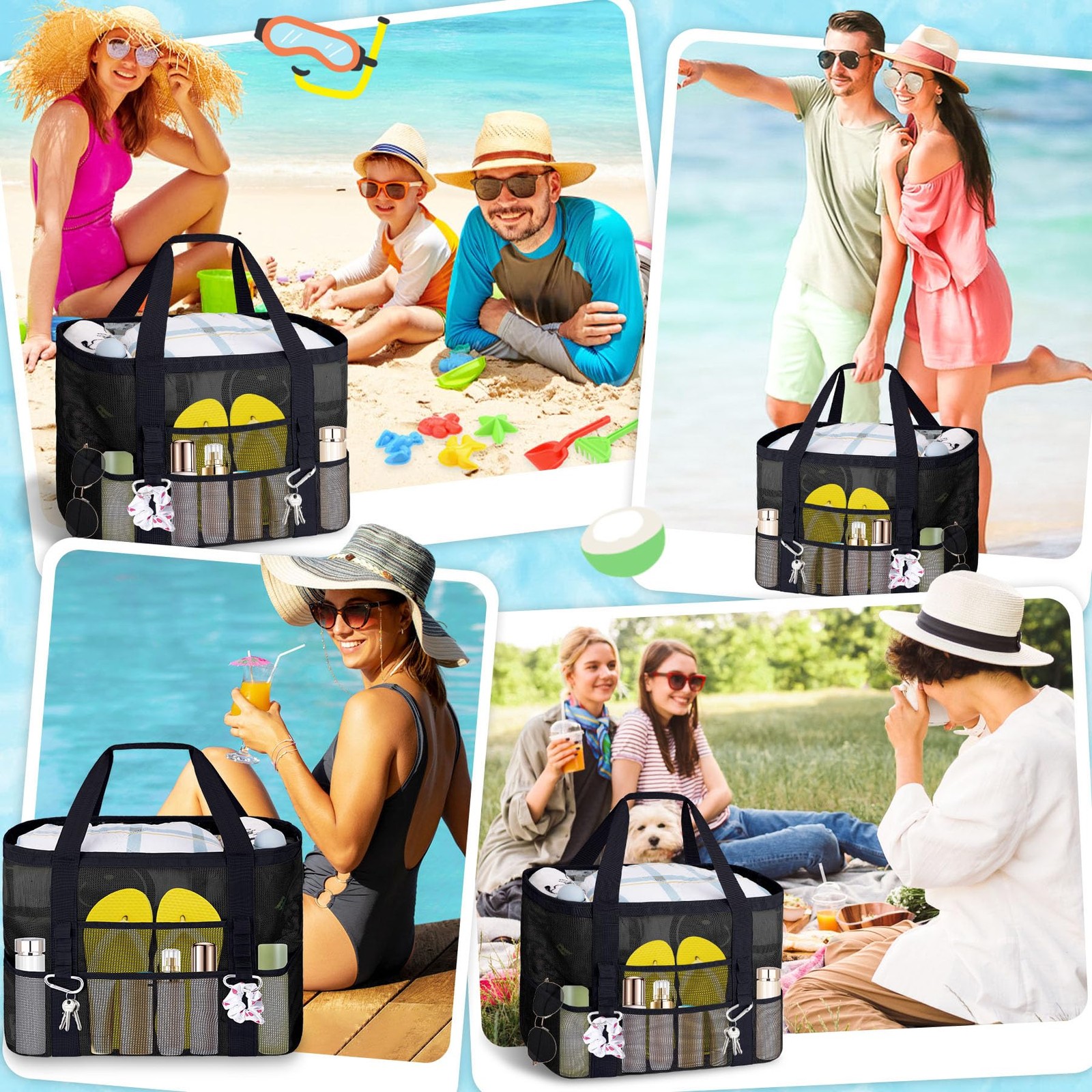 XX-Large Mesh Beach Bag Tote – 9 Pockets for Family Travel/Vacation & Beach Esse