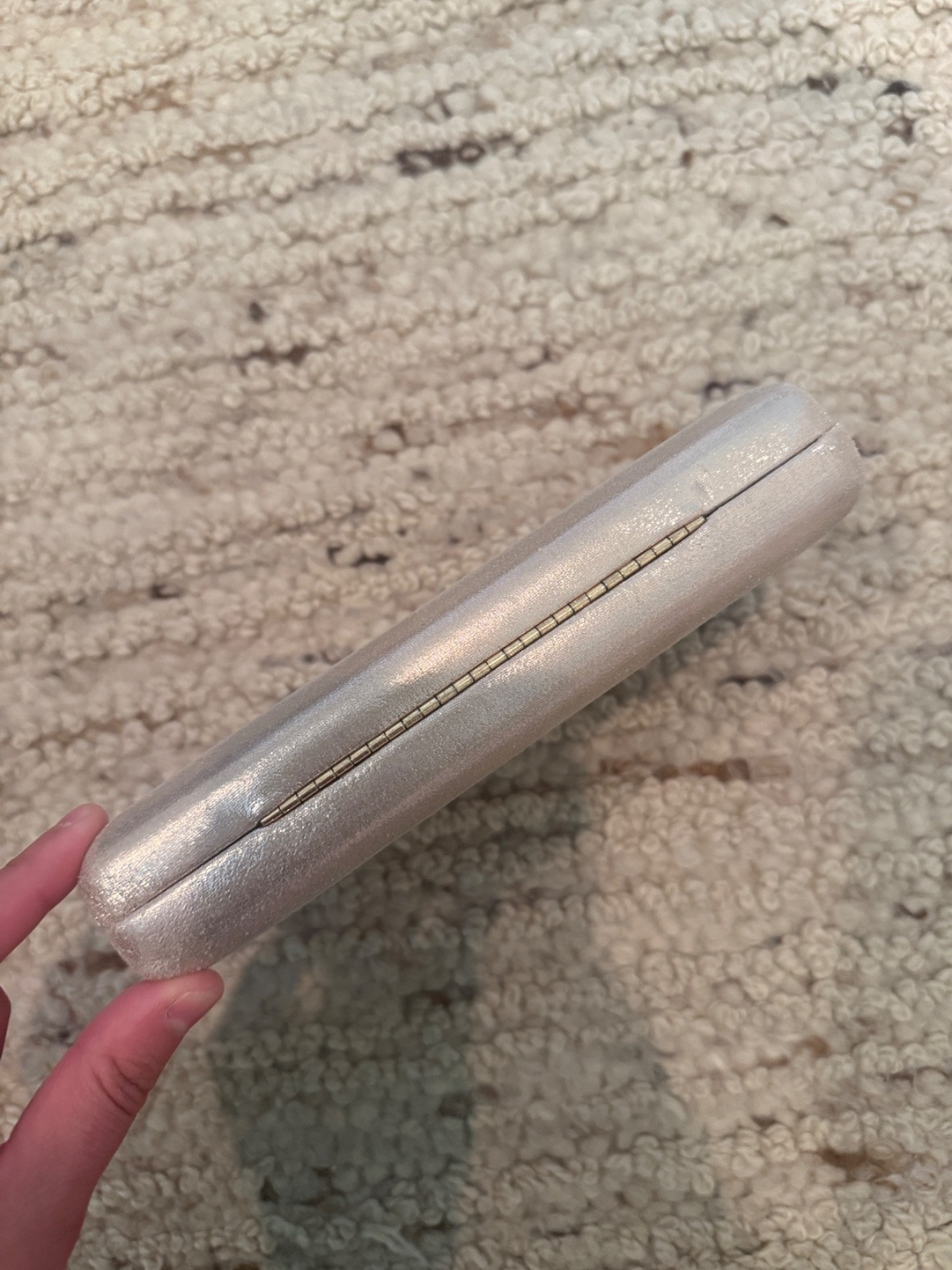 Nordstrom Champagne Silver Gold Metallic Box Clutch Evening Bag Crystal Accent