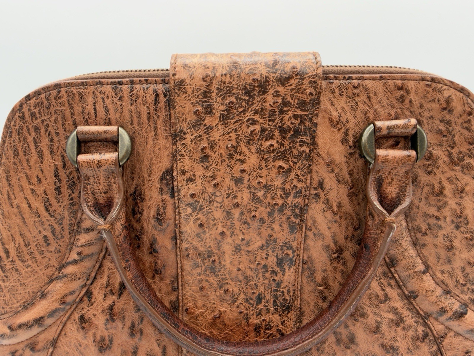 NWOT Authentic Alexander McQueen Novak Ostrich Leather Bag Brown Caramel 16”