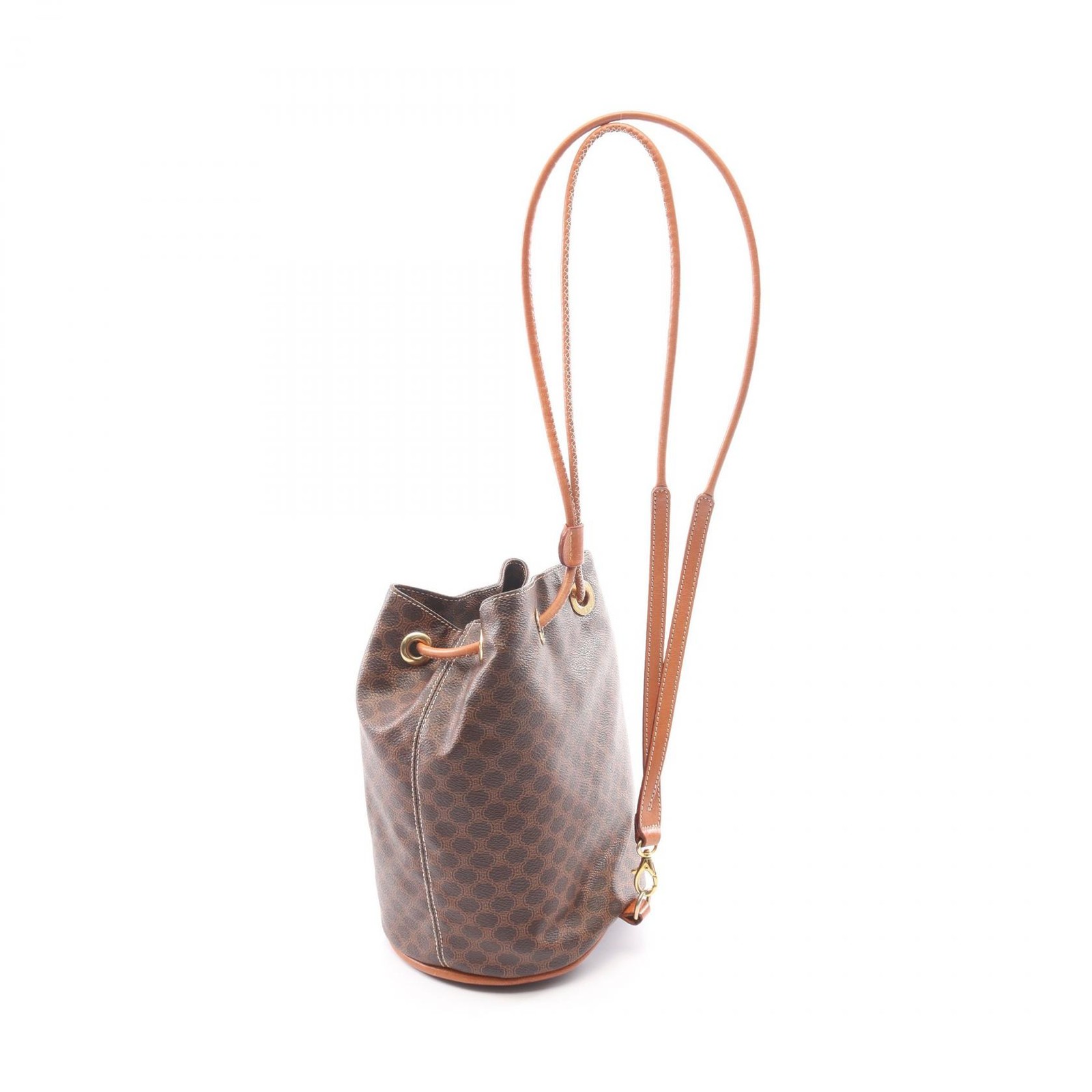 CELINE Macadam Rucksack Backpack PVC coated canvas leather Brown Used Women