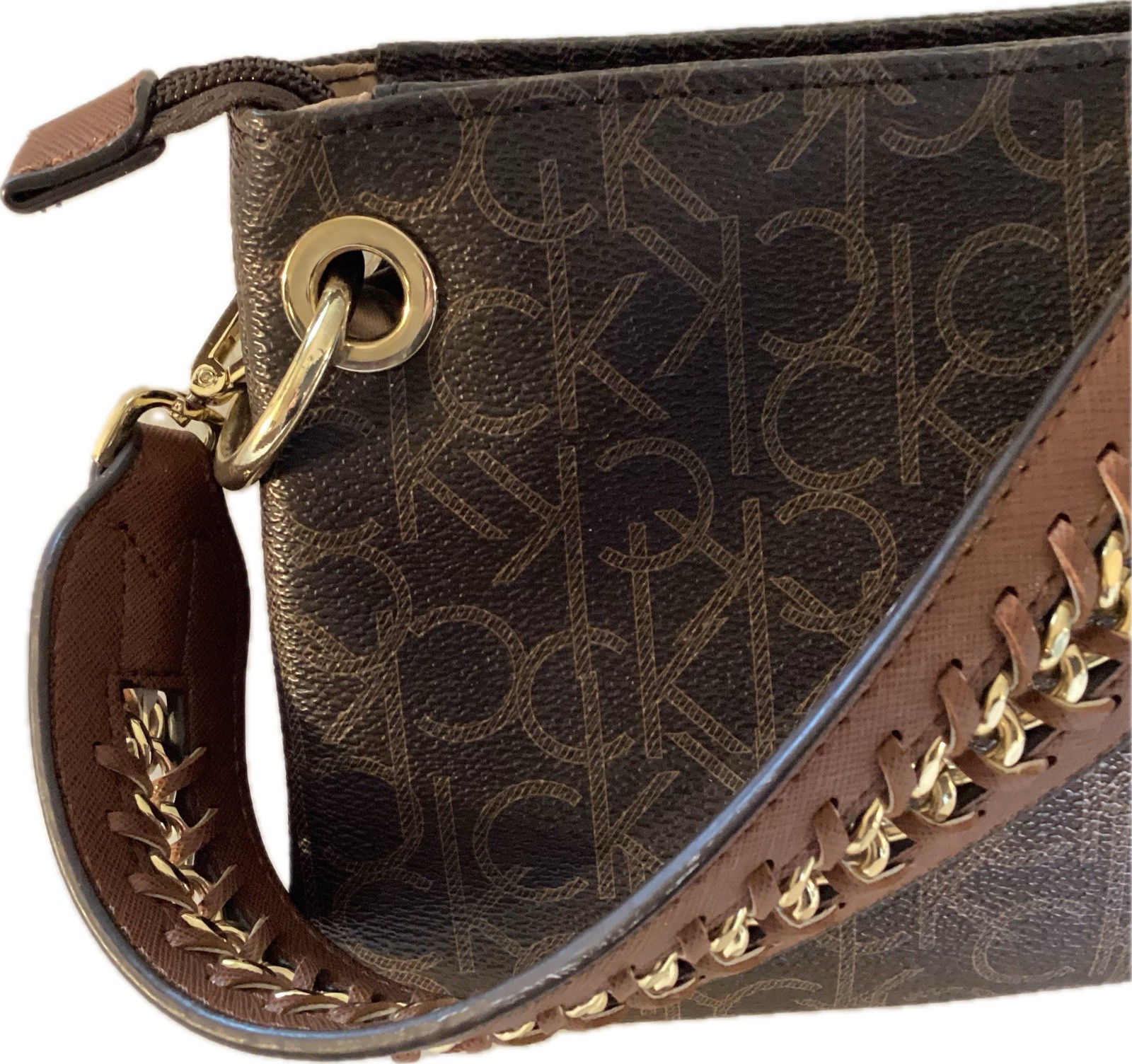 CALVIN KLEIN SHOULDER BAG LOGO PATTERN BRAIDED CHAIN HANDLE