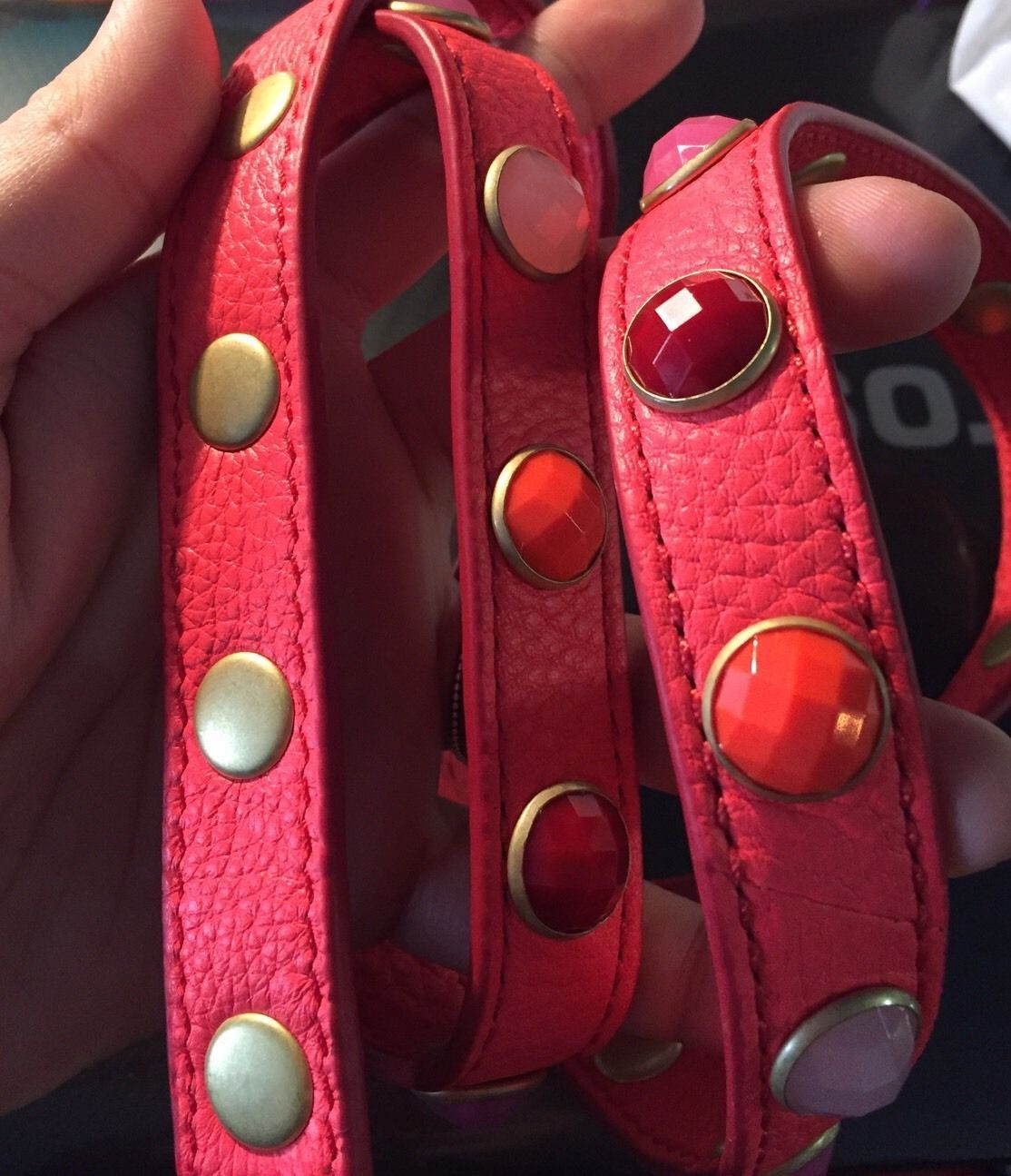 Fossil Xtra Purse-Strap Coral Leather & Gems Turn any Purse in to Crossbody! NWT