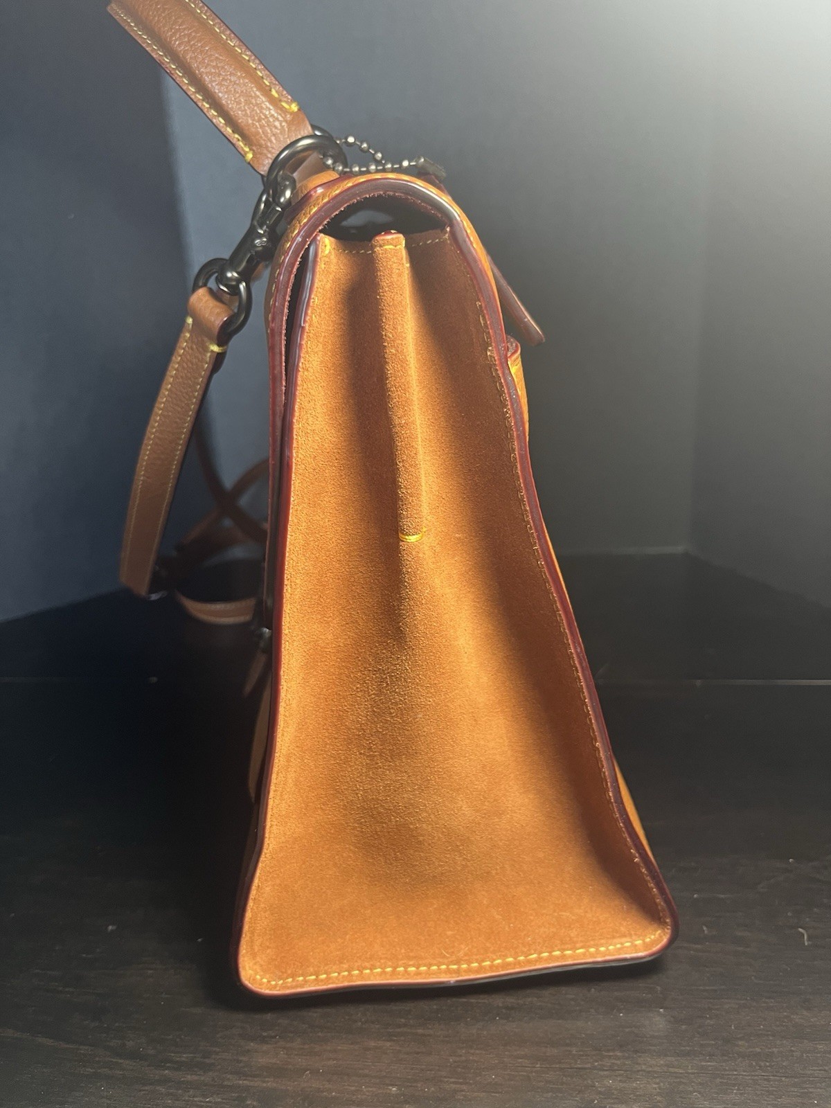Coach Tabby Top Handle Bag Tan Pebbled Leather Suede Pocket Tortoise C Clasp