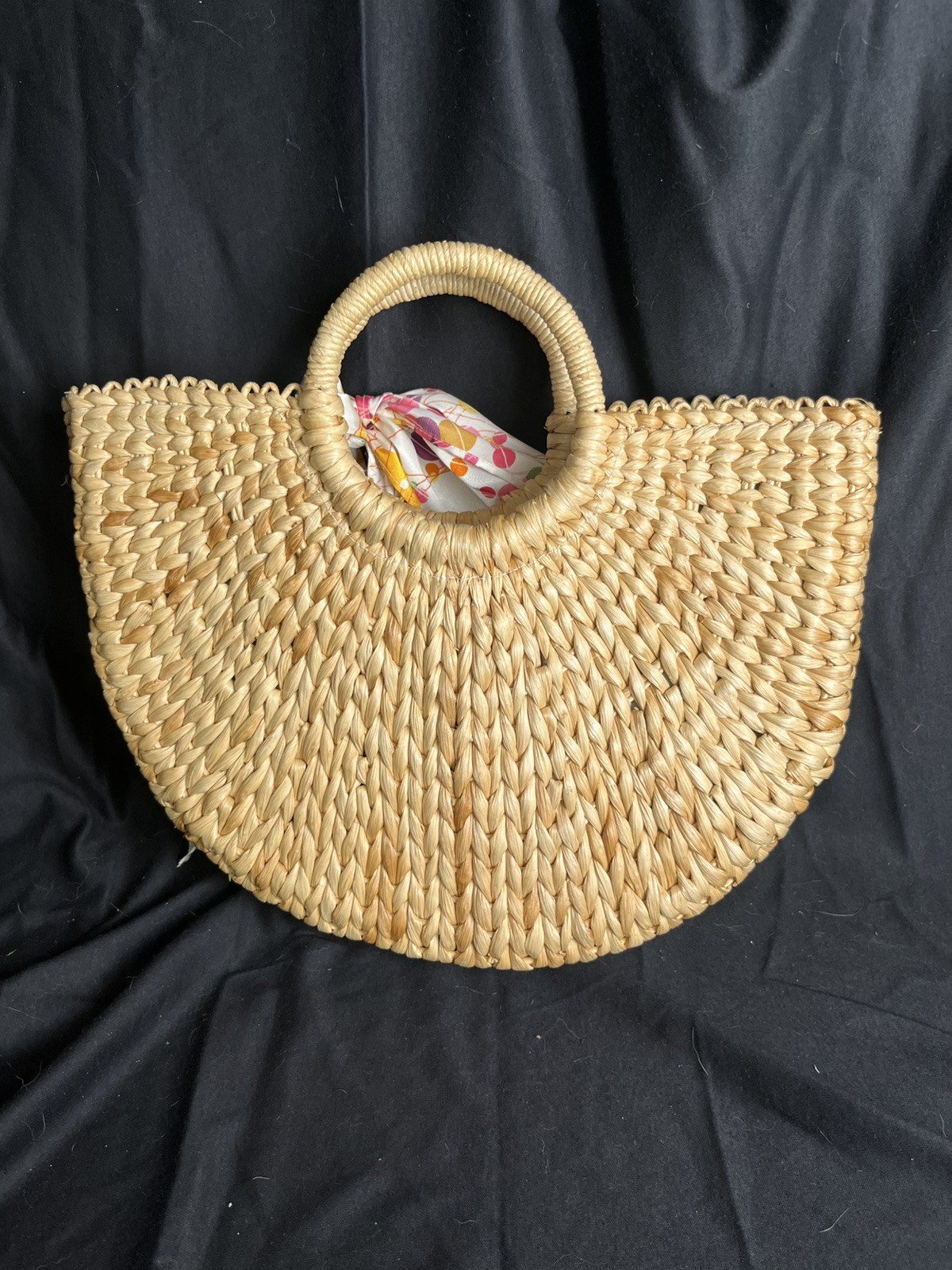 Xhilaration Brown Handbag Purse Half Circle 100% Corn Husk Lined Beach Summer