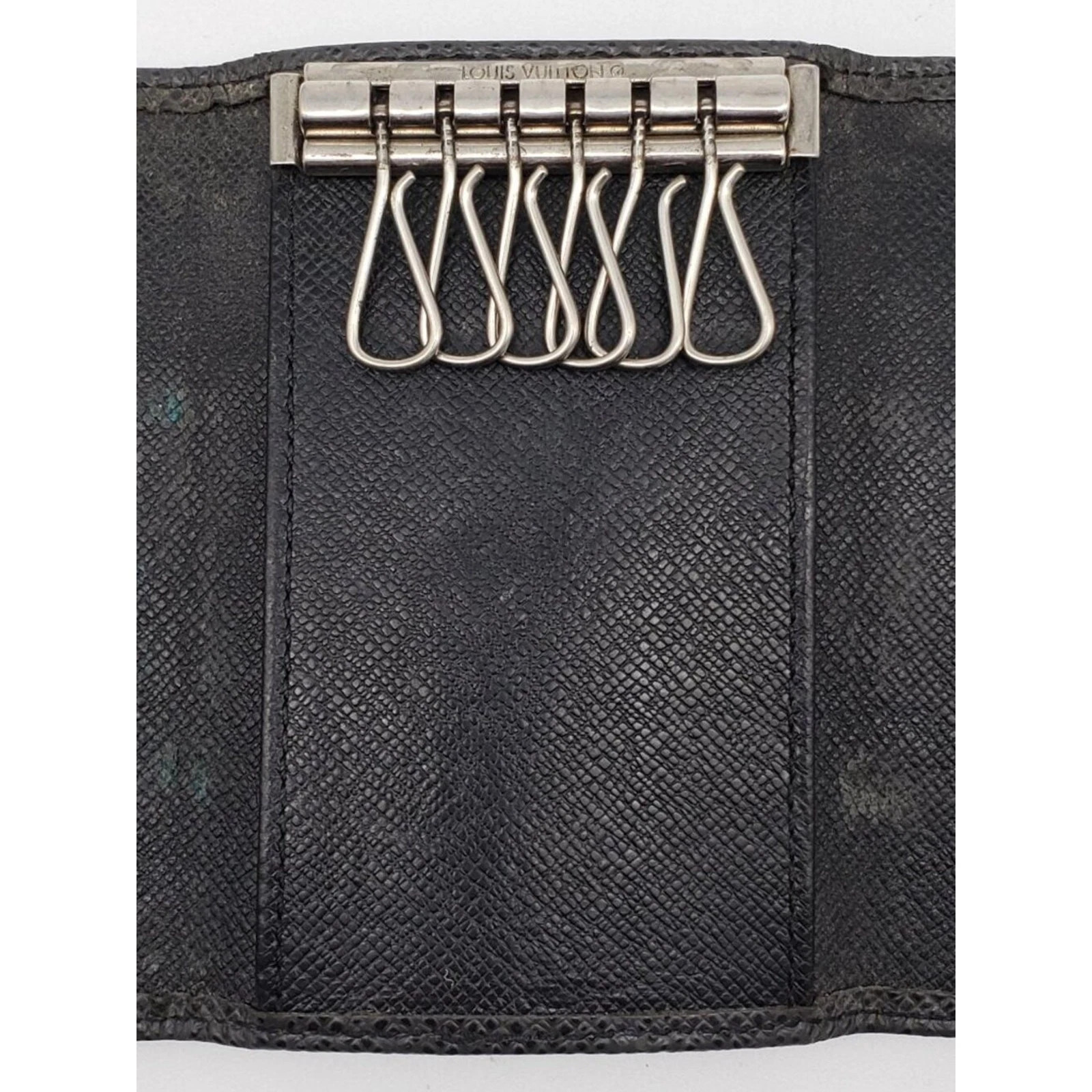 Authentic Louis Vuitton 6-Key Holder – Black Leather – Silver Hardware