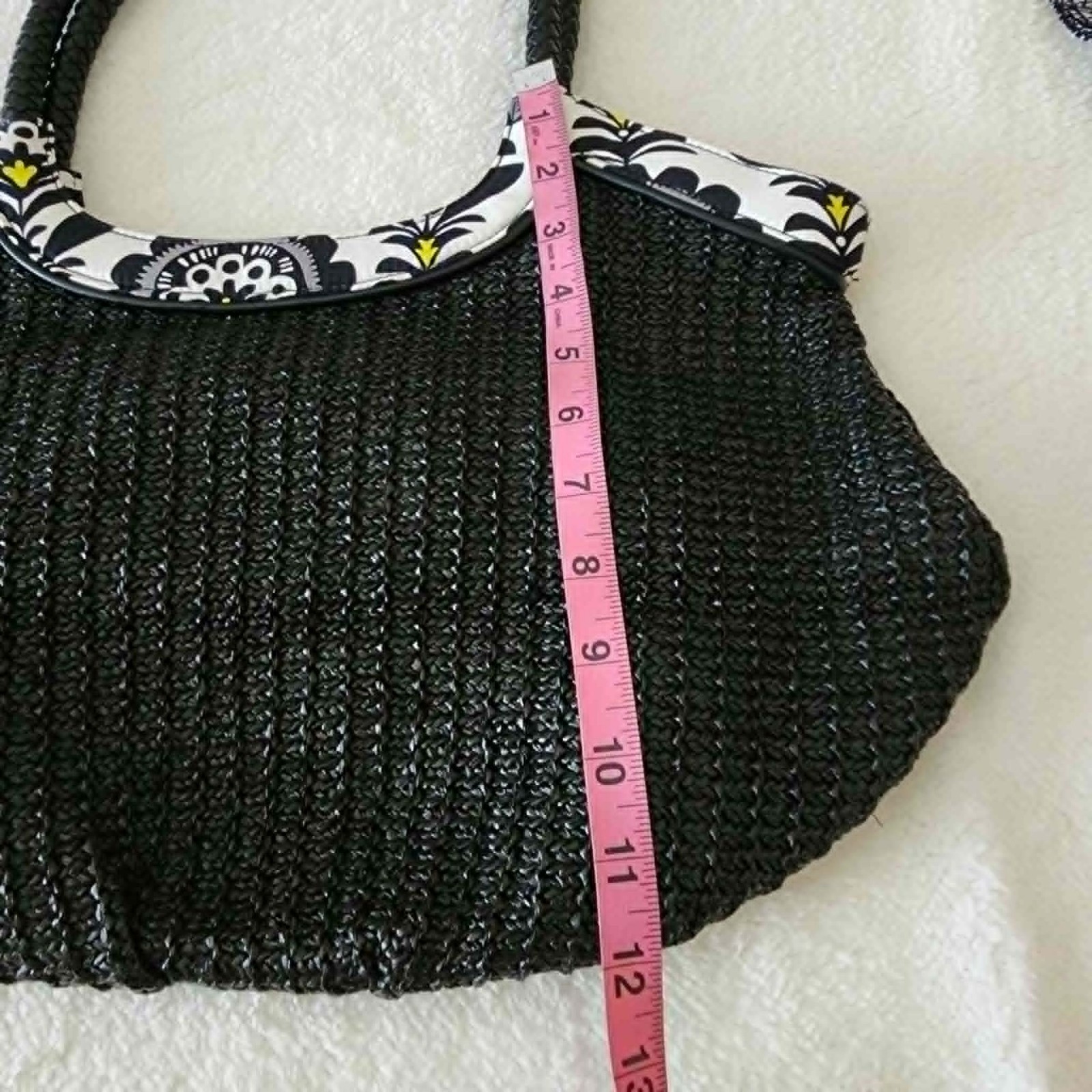 Vera Bradley Black Straw Woven Tote Shoulder Bag Braided Handles Summer