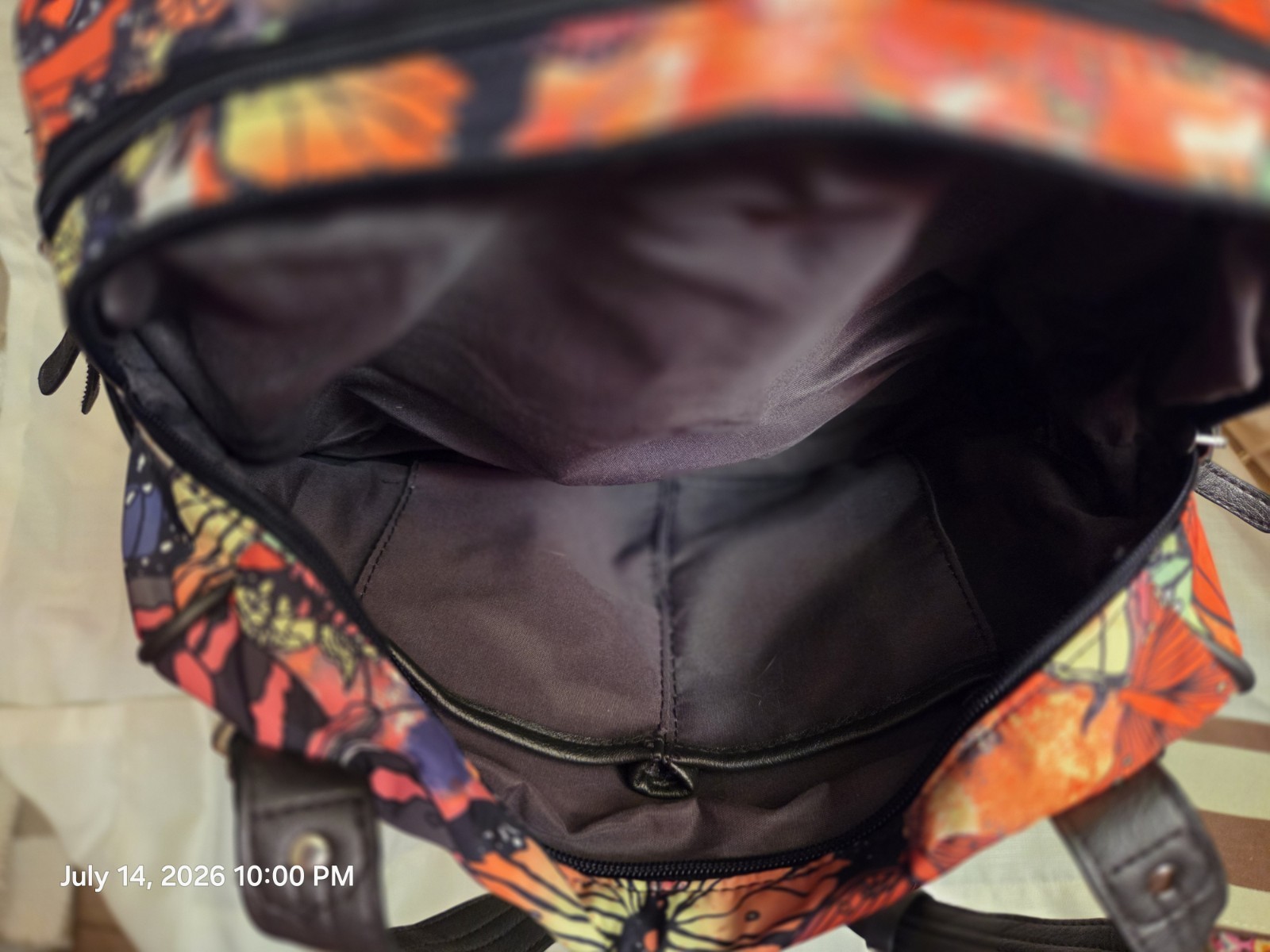 Rosetti Multicolor Butterfly Satchel Top Handle Bag Black Straps Zip Pockets