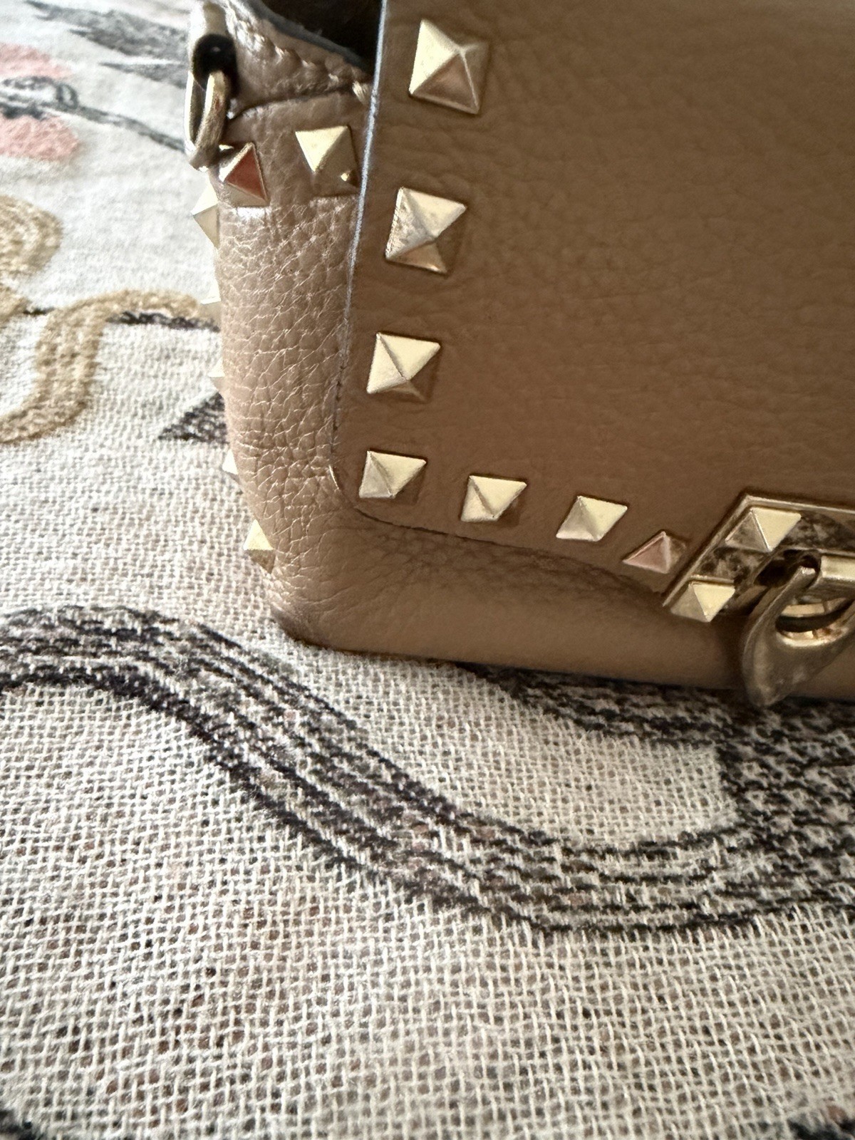Valentino Garavani Studded Taupe Small Crossbody, Detachable Strap, Gold