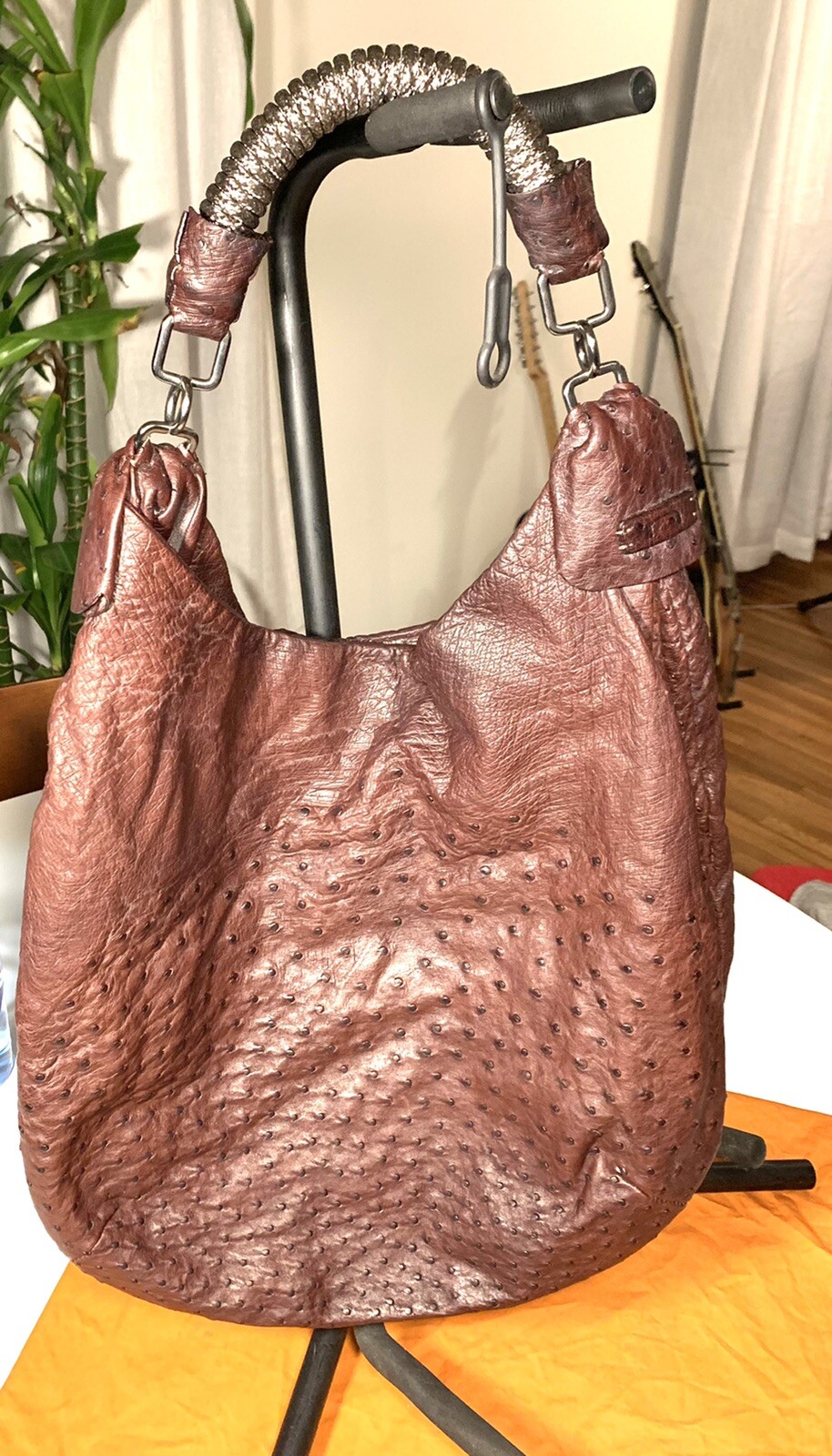 Pre-Owned NUTI Genuine Ostrich Hobo Shoulder Bag Handbag, Brown