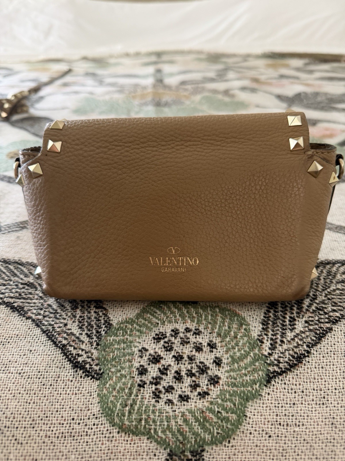 Valentino Garavani Studded Taupe Small Crossbody, Detachable Strap, Gold