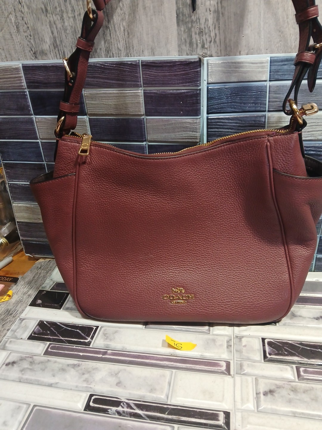 Coach Pebble Leather Rori Shoulder Bag Burgundy