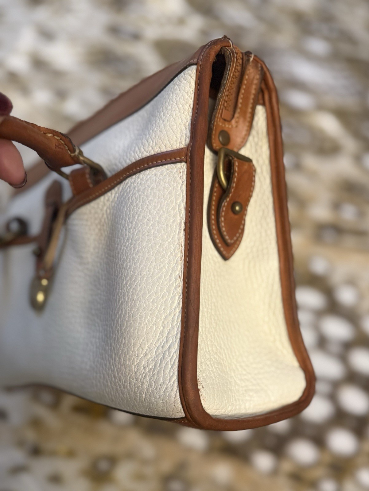 Vintage Dooney & Bourke White Brown Pebbled Satchel ’80’s ’90s Classic USA
