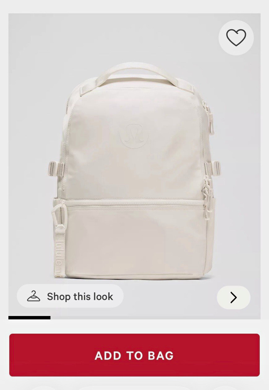 lululemon New Crew Backpack 22L White Solid Polyester Adjustable Straps