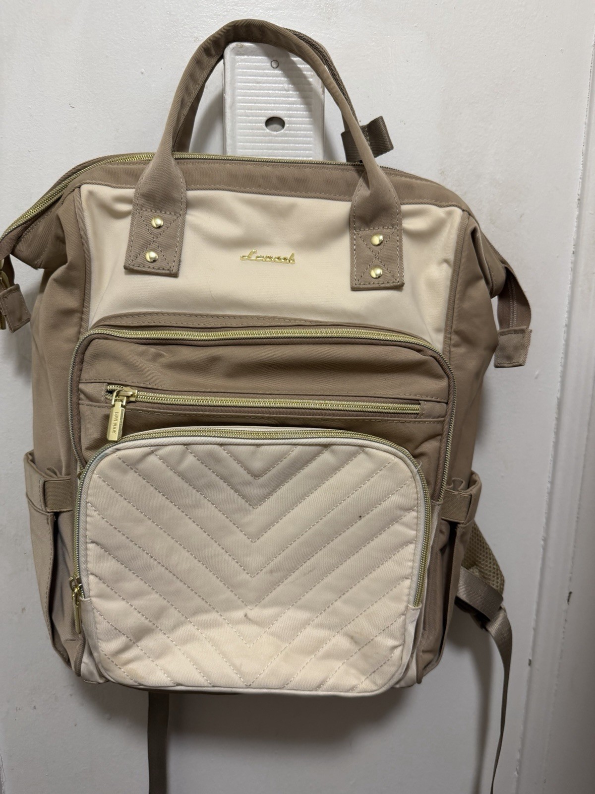 LOVEVOOK Chevron Backpack For Women, Travel, Laptop, 15.6 Beige/Khaki