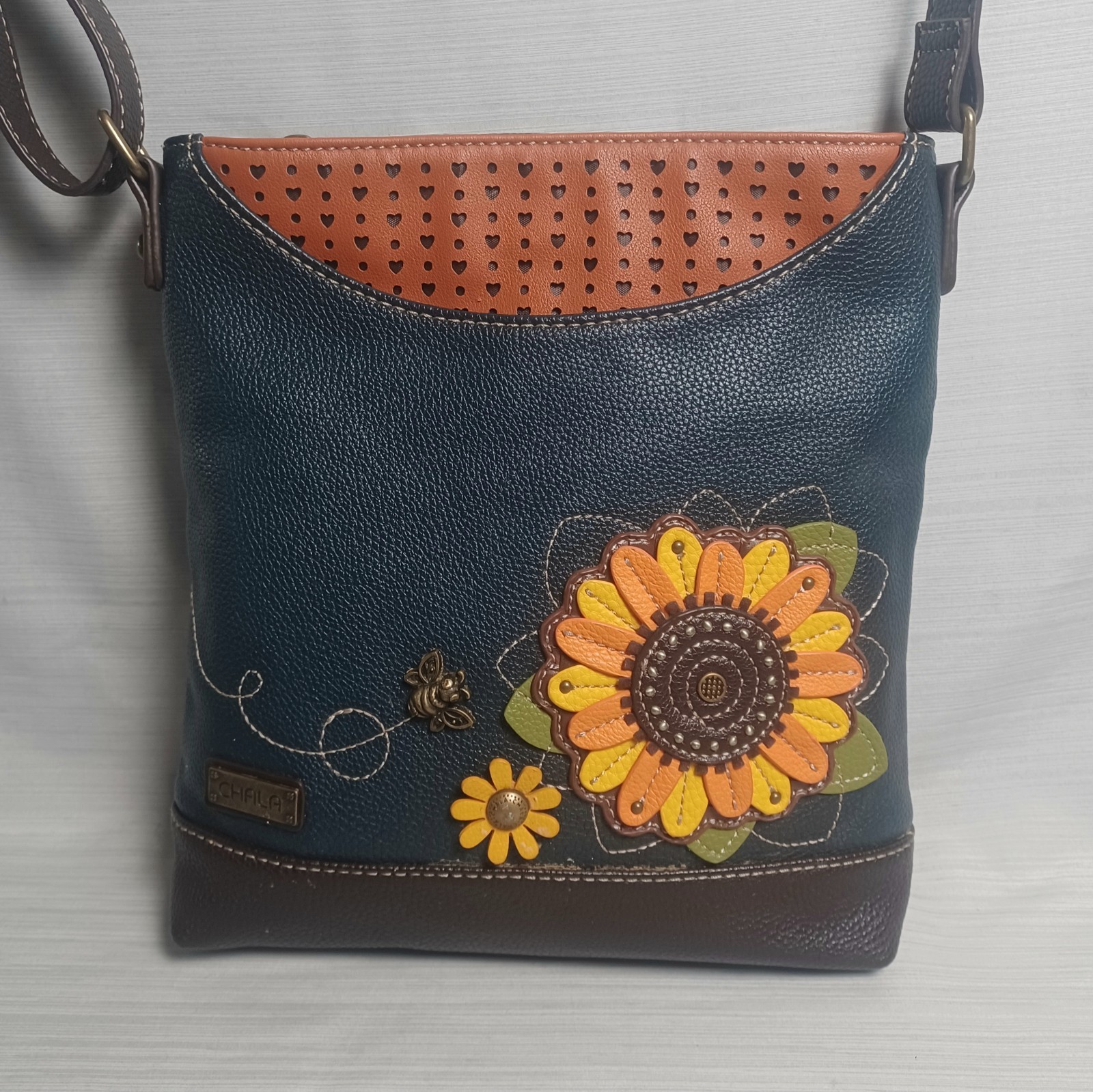 Chala Sweet Sunflower Bea Purse Crossbody Bag Pleather Blue Floral Garden Whimsy