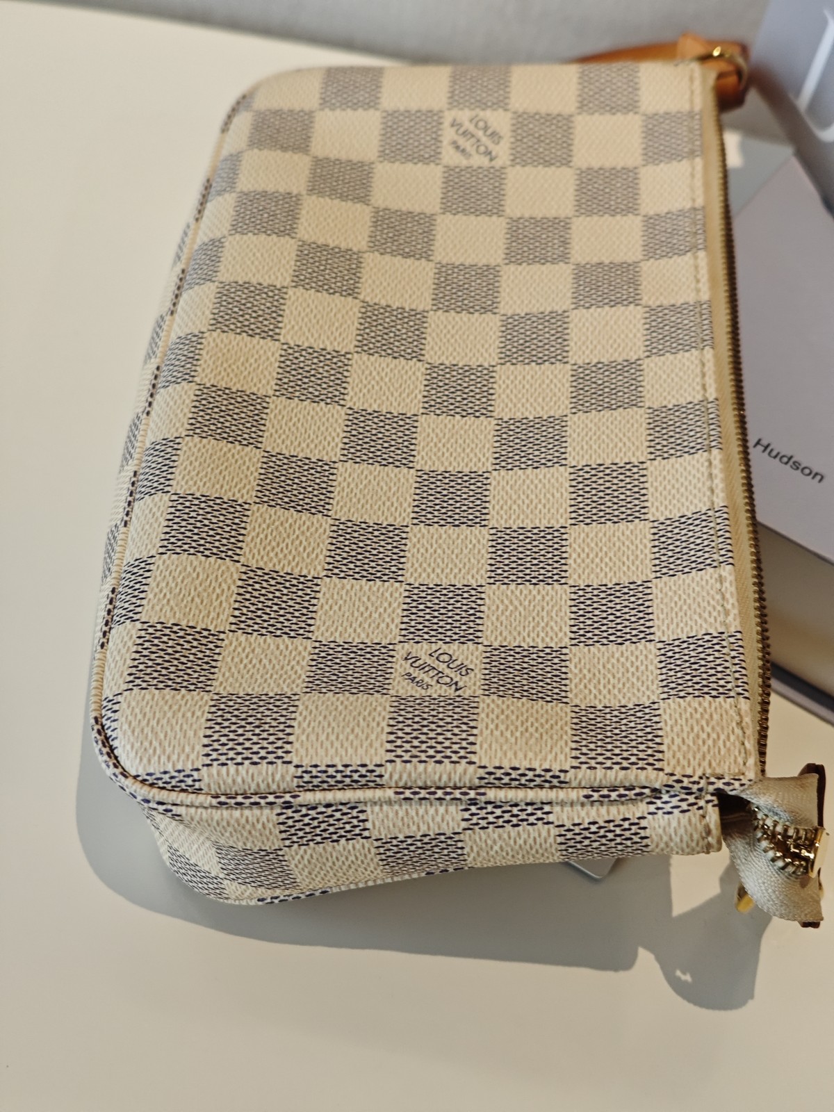LV Louis Vuitton Pochette Accessories Mahjong Tote Coated Canvas White 23.5×13.5