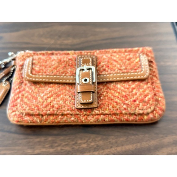 Coach Soho Orange Tweed Herringbone Wristlet Clutch With Hangtag Vintage Y2K 00s