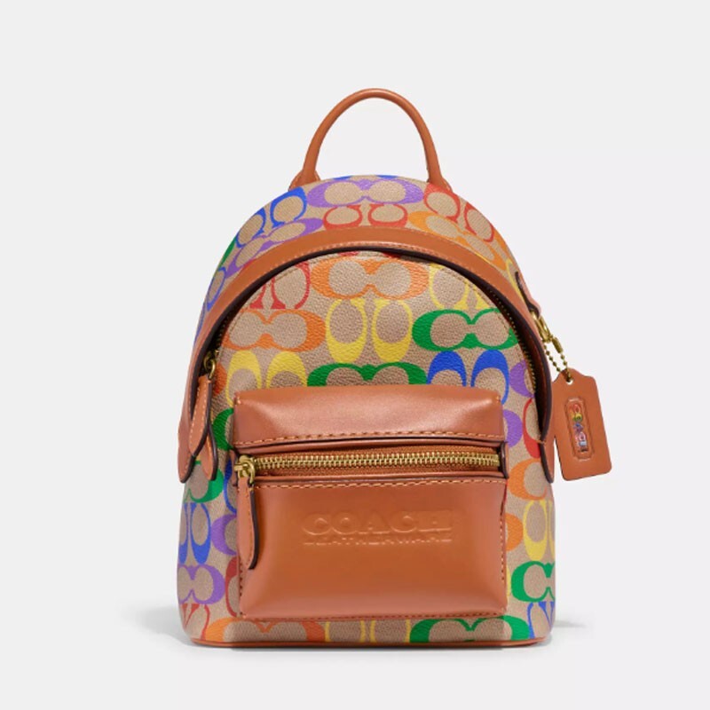 Coach Charter Backpack 18 In Rainbow Signature Canvas