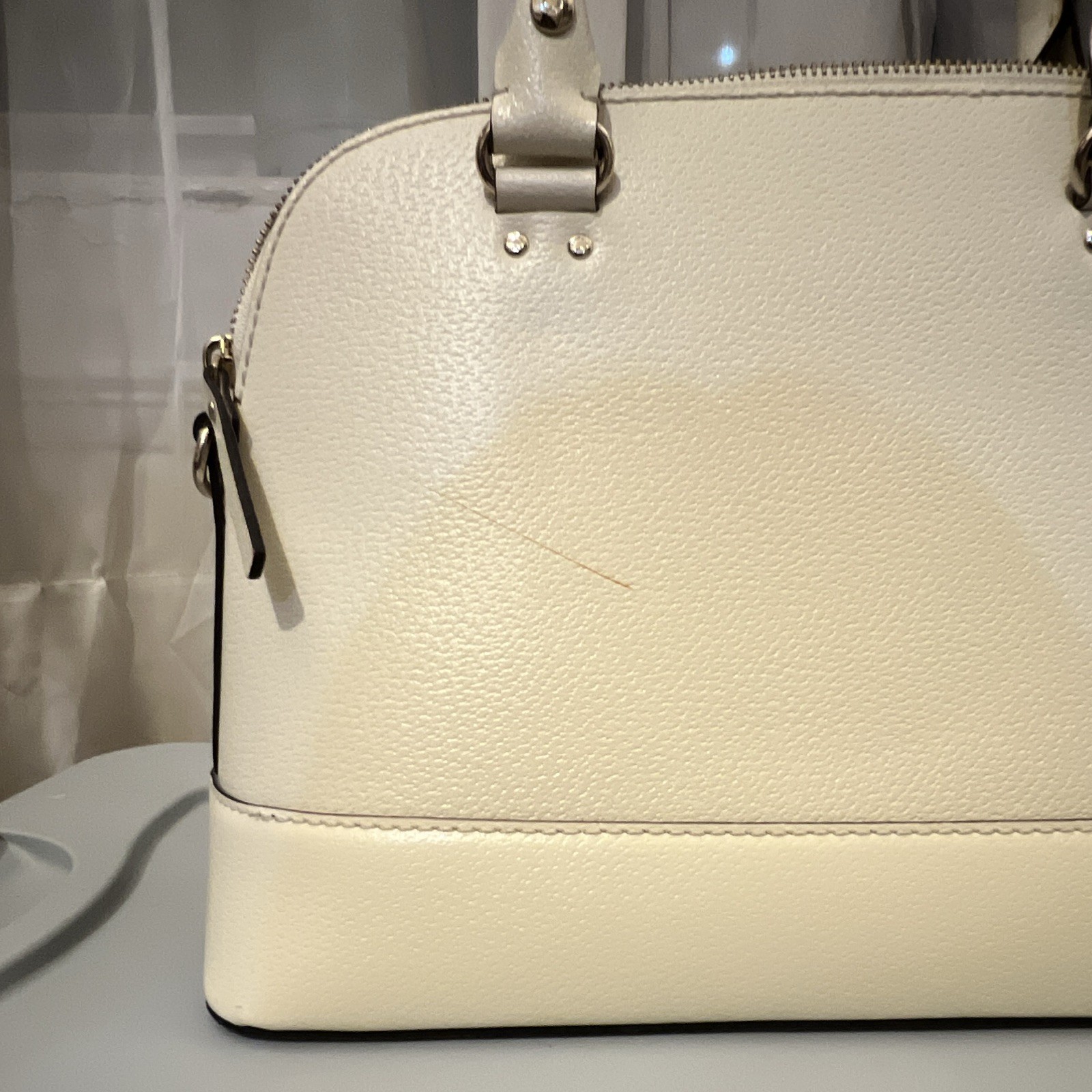 Kate Spade New York Ivory Pebbled Top Handle Satchel Zip Detachable Strap Pink