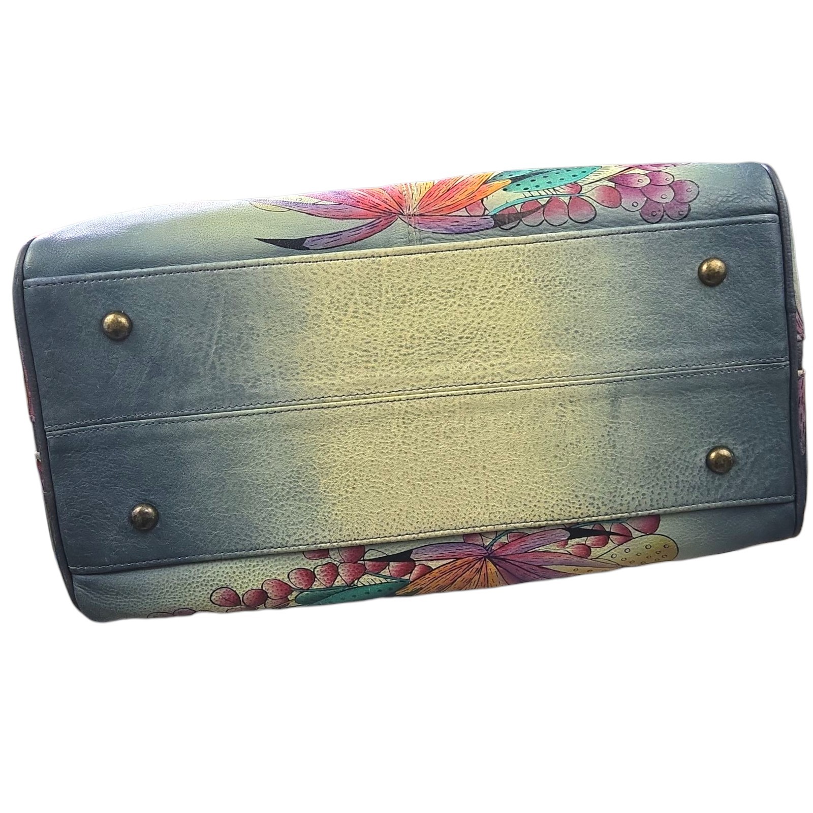 Anuschka Hand Painted Leather Satchel Bag Bird Cactus Desert Floral Multi-Color