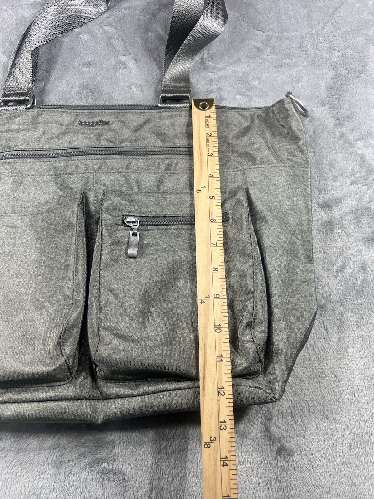 NWT BAGGALLINI ANY DAY TOTE FITS UPTO 15” LAPTOP ZIPPER LIGHT TRAVEL GRAY