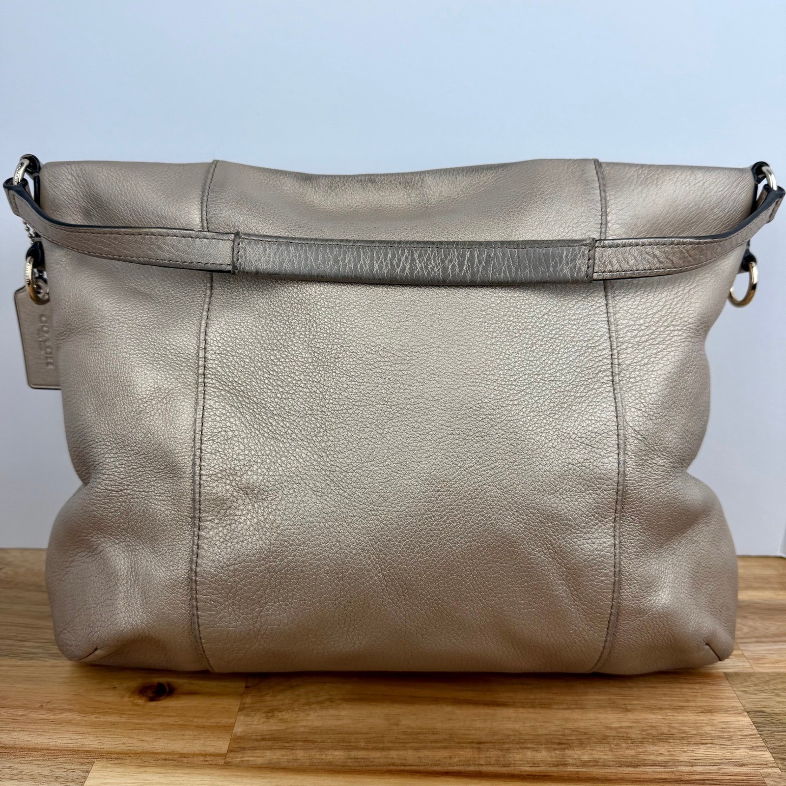 Coach Metallic Champagne Gold Pebbled Leather Shoulder Bag Purse