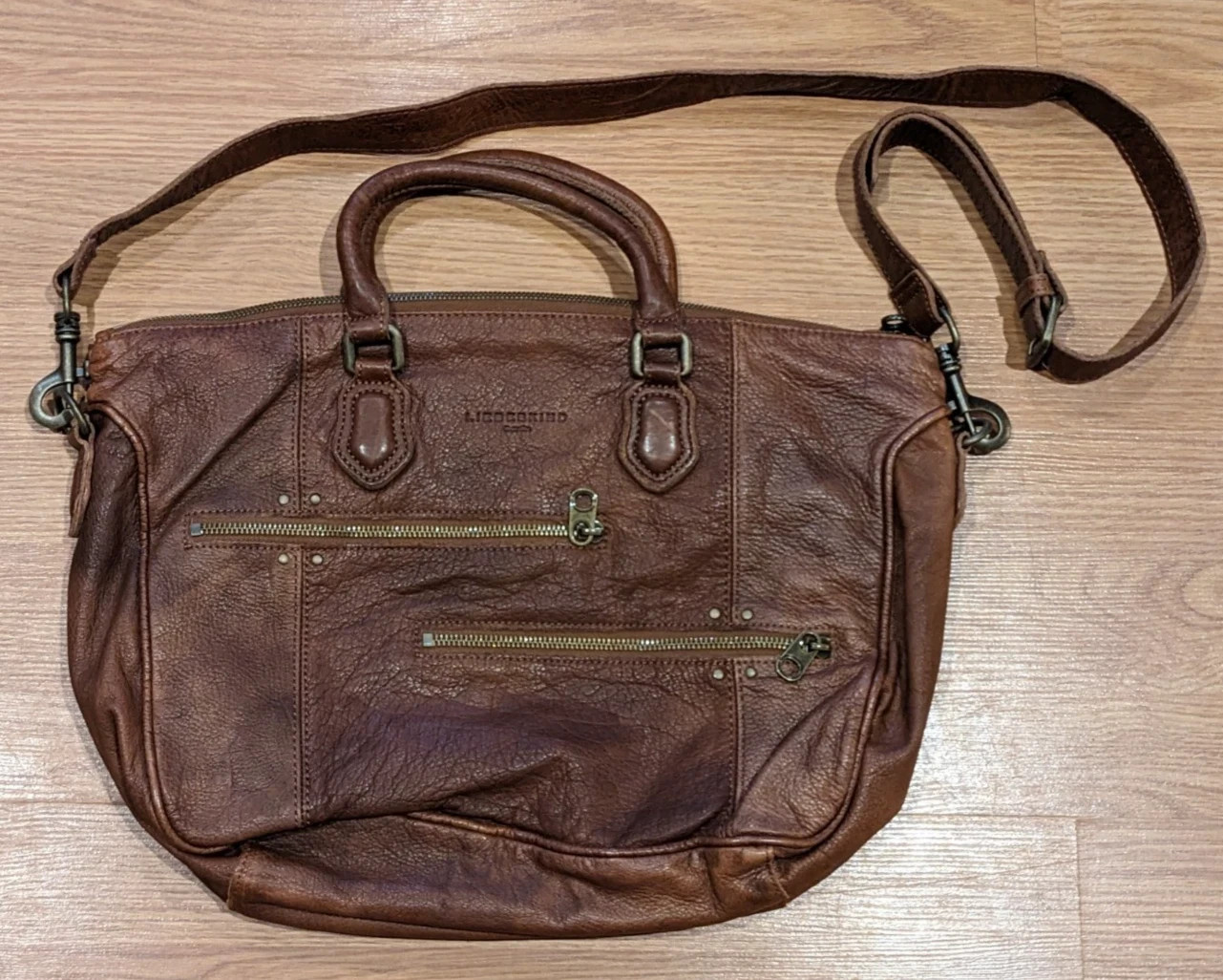 Liebeskind Berlin Double Esther Leather Brown Satchel Purse Crossbody Bag