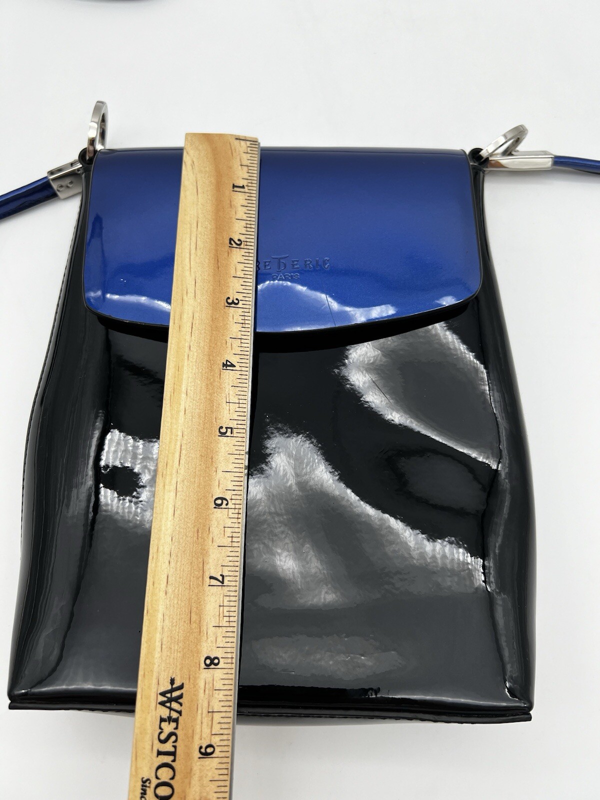 FredericT Paris Black with Royal Blue Patent Crossbody Bag Purse
