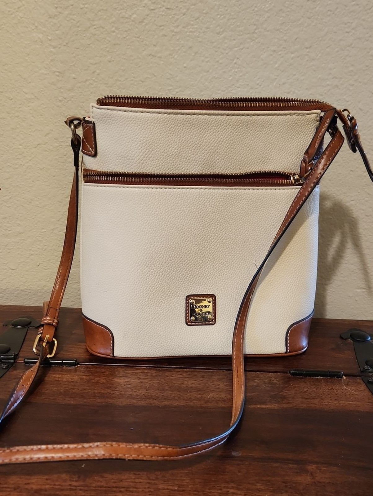 Dooney & Bourke Cream and Brown Leather-Trim Crossbody