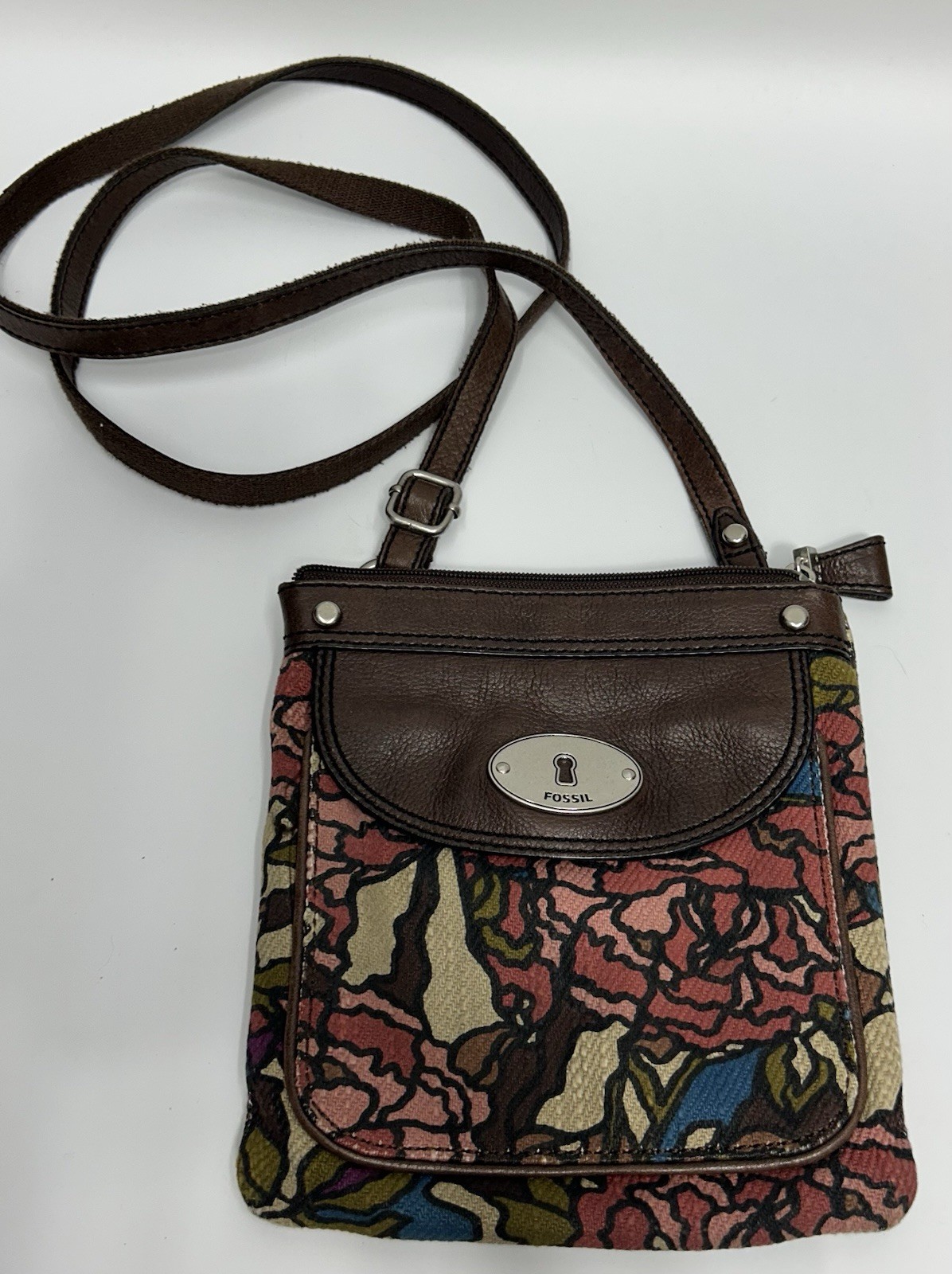 Fossil Key-Per crossbody Purse Handbag Floral Small Boho Hippie Artsy Retro