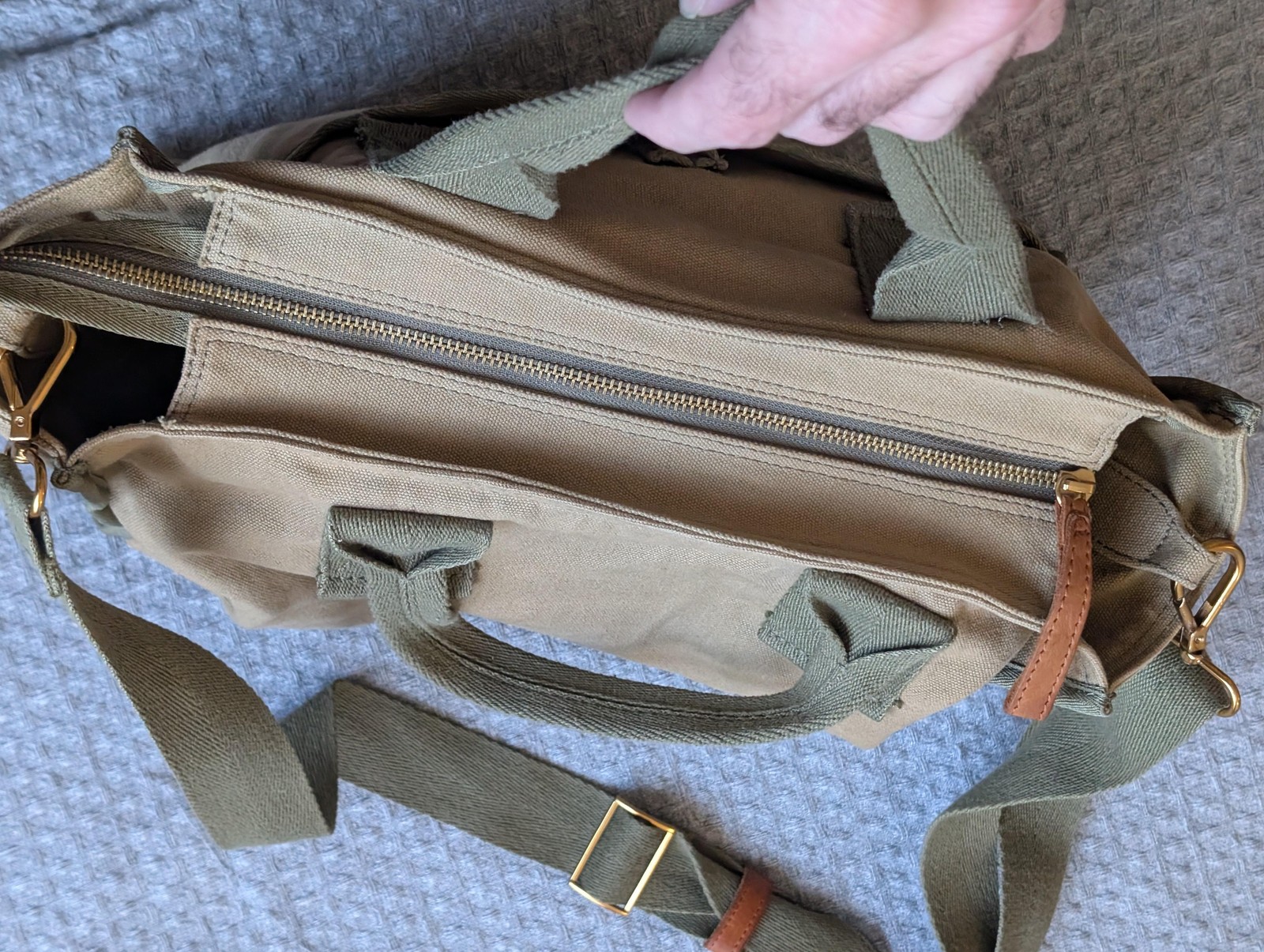 Margot New York Satchel Bag Womens Medium Beige Canvas Handle Crossbody Purse