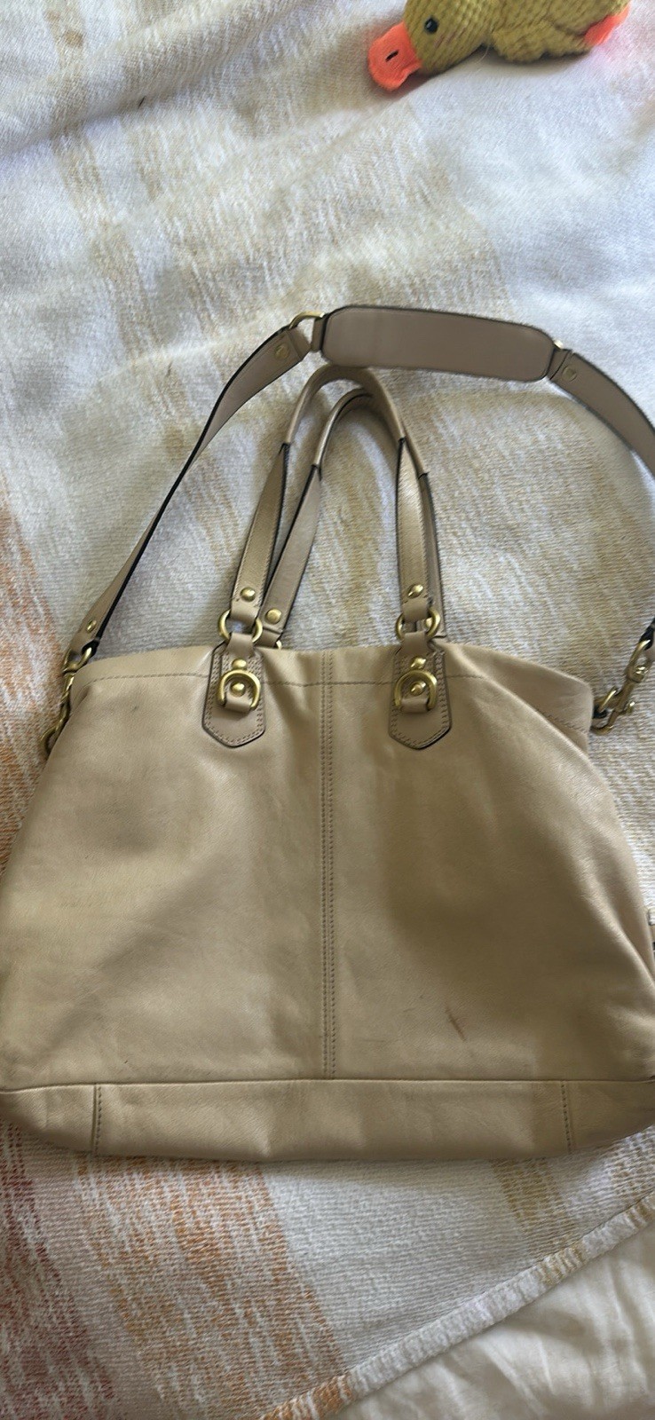 Coach beige Ashley Top Handle Bag Detachable Strap Pink Lining Gold Hardware