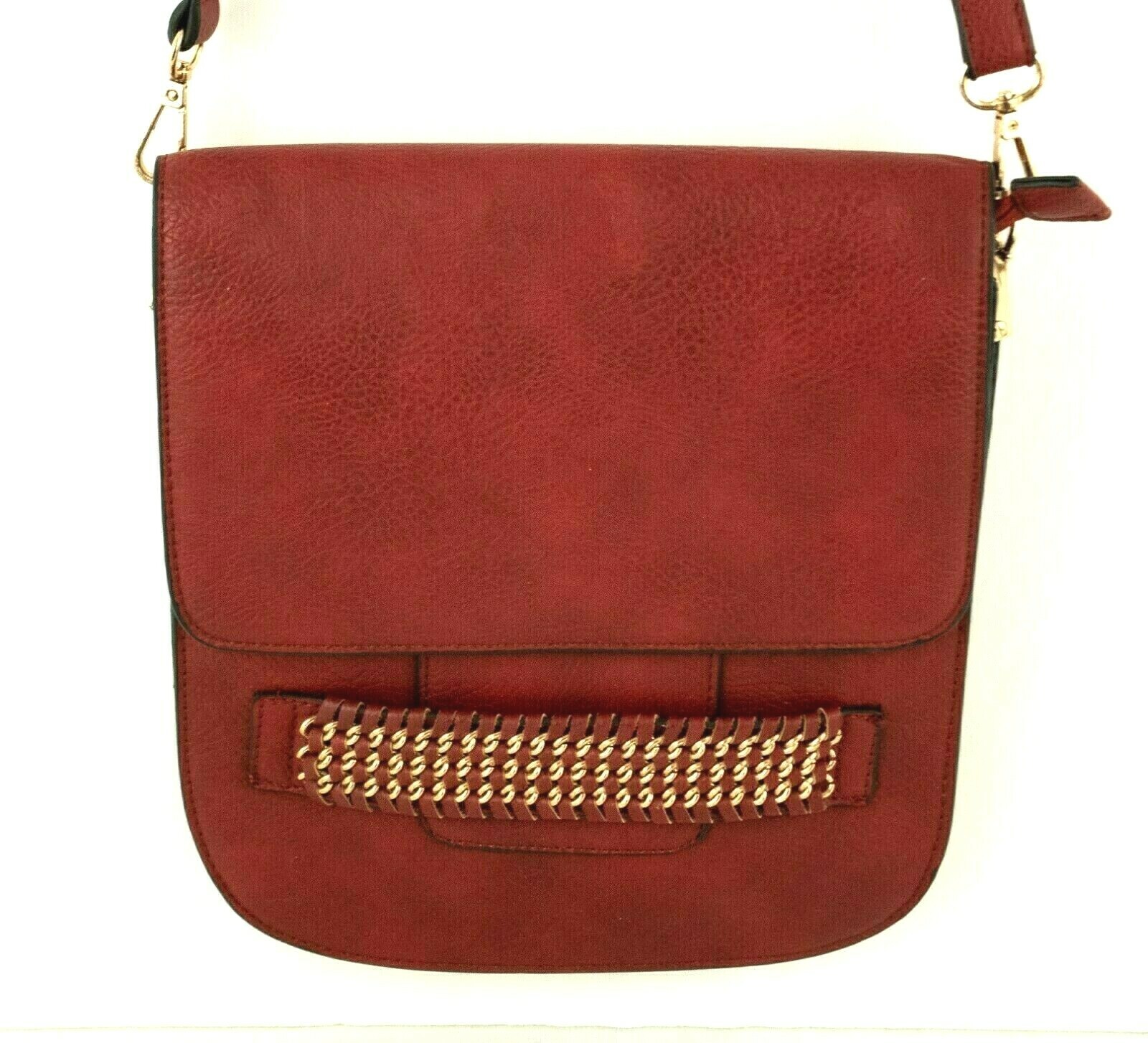 Red Pebbled Leather Cross Body Purse Gold Tone Trim NWOT 11 in x 9.5 in MMS