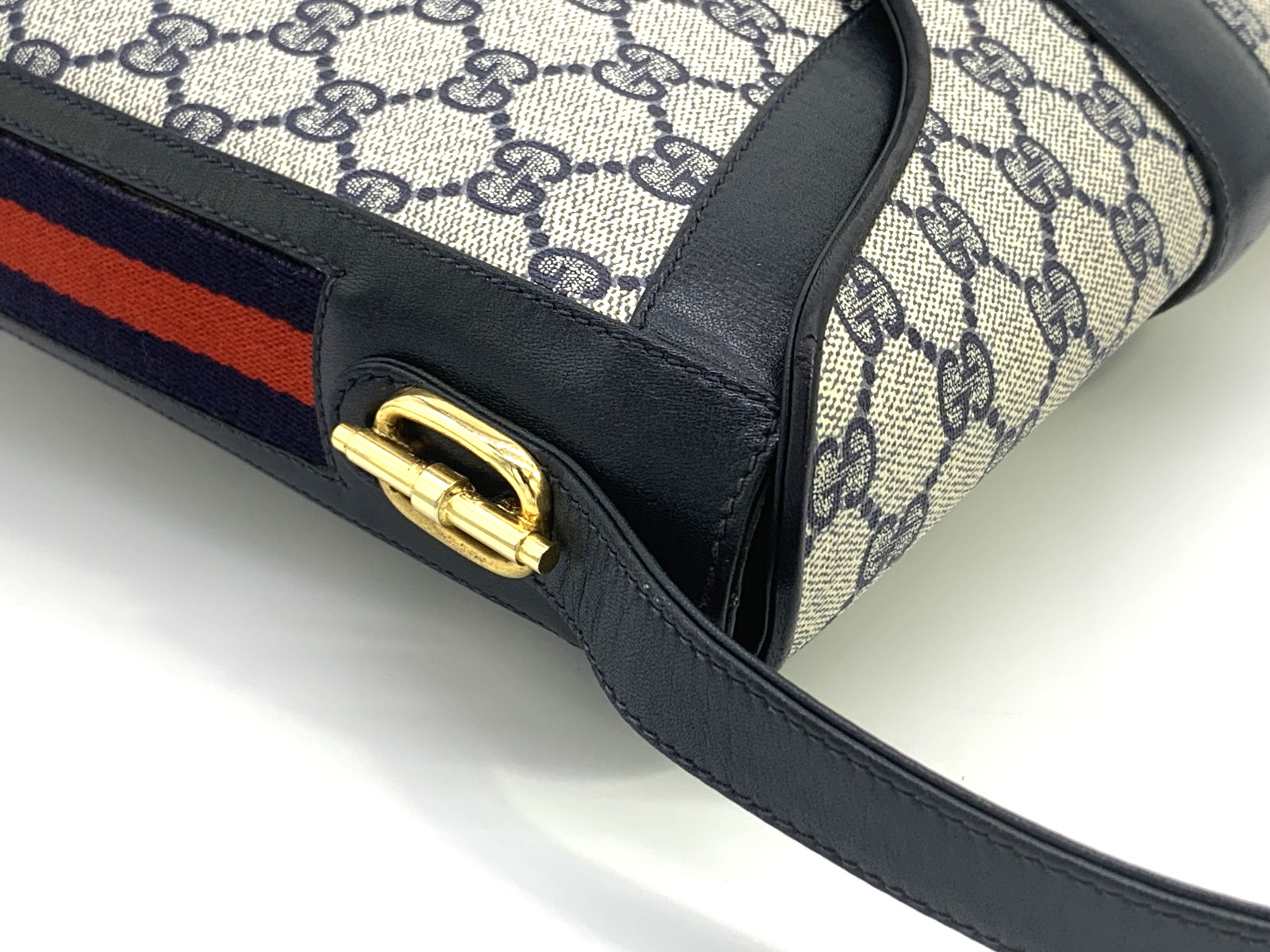 GUCCI VINTAGE Ophidia Shoulder Bag Web Stripe Interlocking-G Navy Rare Authentic