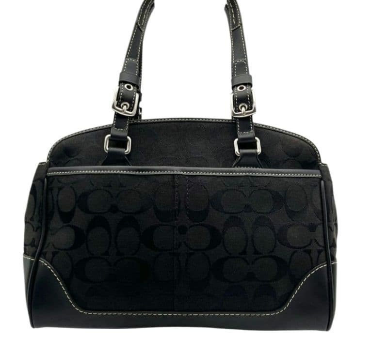 COACH mini Boston bag black self standing canvas leather