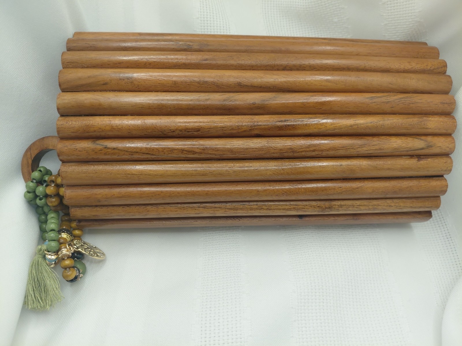 Kimberly Whitman for Anthony Melani Acacia Wood Ruth Clutch with Beaded Tassel