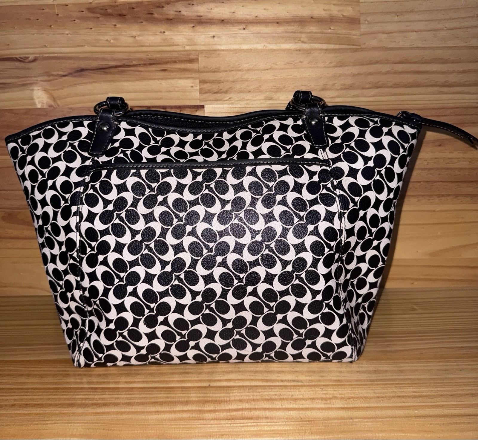 Coach Black White Signature C Tote Bag F15135 Pouch Wristlet Bracelets 4pc Lot