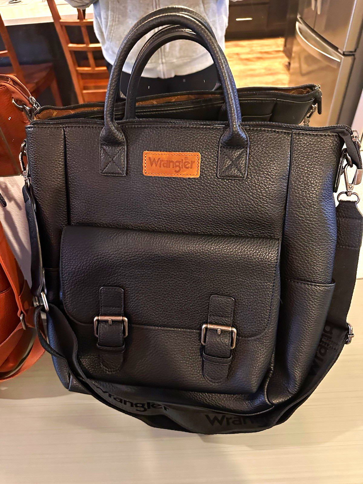Wrangler Black Pebbled Backpack Top Handle Zip Silver HW Pockets