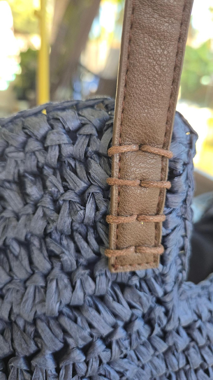 CAPPELLI STRAWORLD Natural STRAW Blue Pom Pom Tote BAG- BOHO Preowned Clean