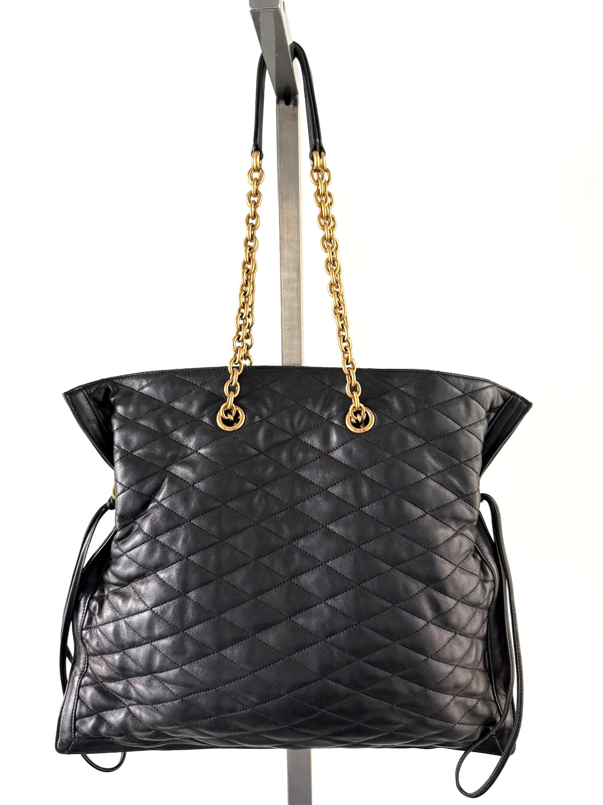 Saint Laurent Black Leather Quilted Pochon Drawstring Tote Shoulder Bag