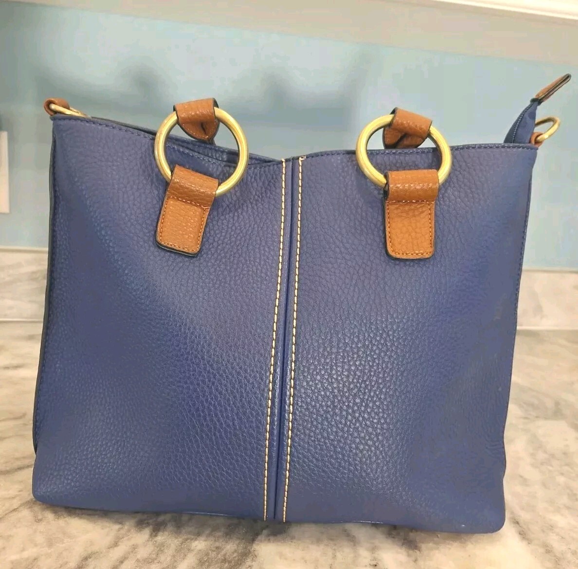 Clearance BLUE Adj Crossbody Shoulder Handbag Brass Decore Go Anywhere New