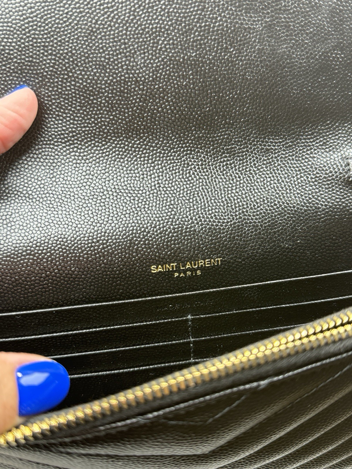 YSL CASSANDRE ENVELOPE CHAIN WALLET IN GRAIN DE POUDRE LEATHER